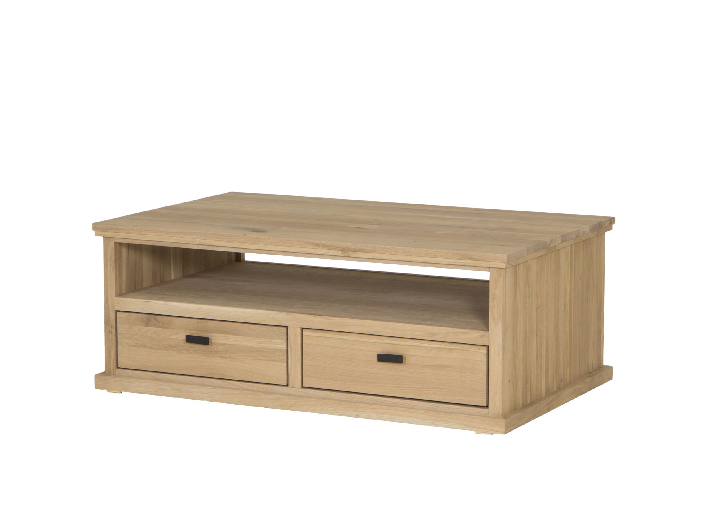 Table basse Grimaldi 120x74x45cm - chêne massif & placage & décor - naturel avec rangement