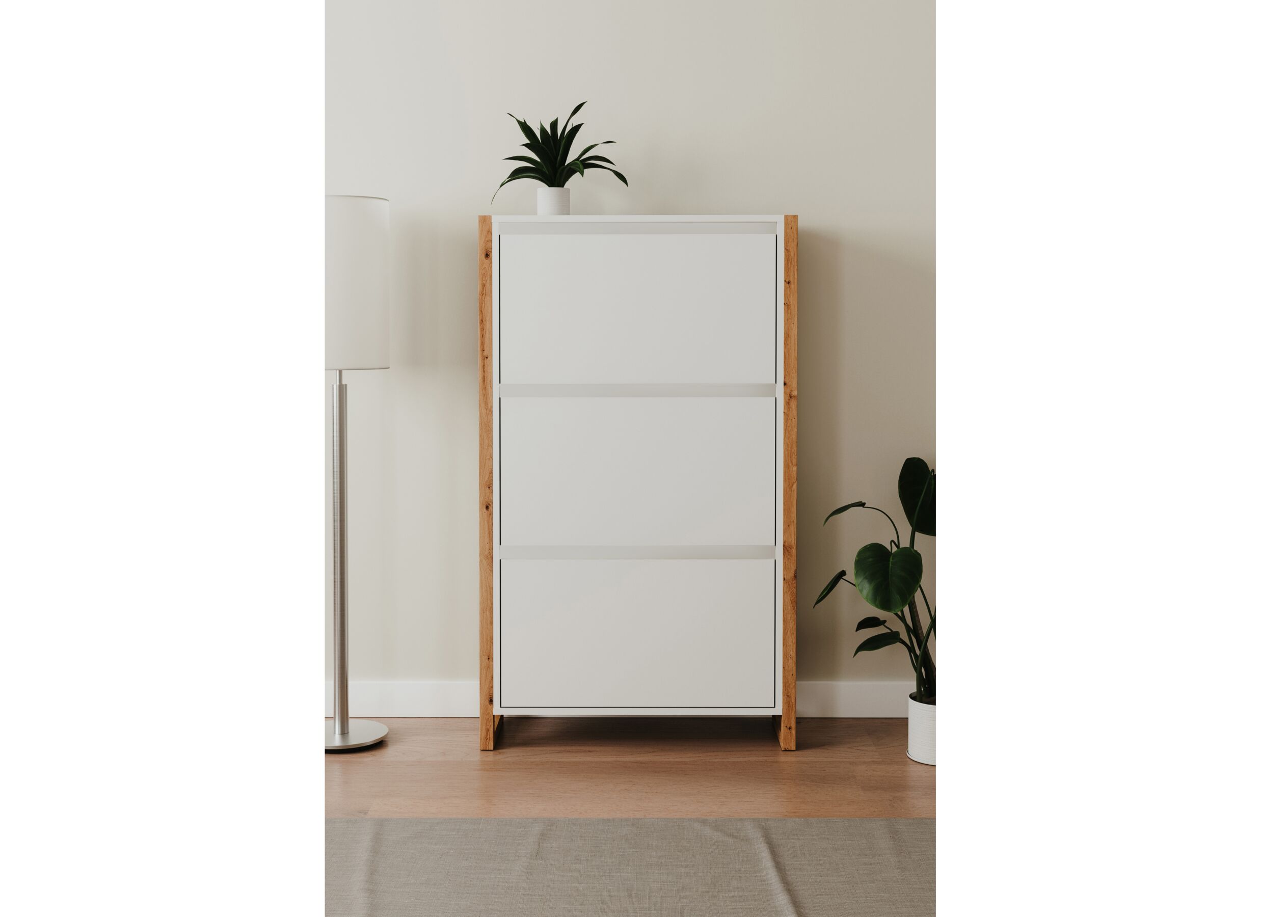 Sfeerfoto - Schoenenkast Denver 70x25x125cm - decor - wit & artisanale eik