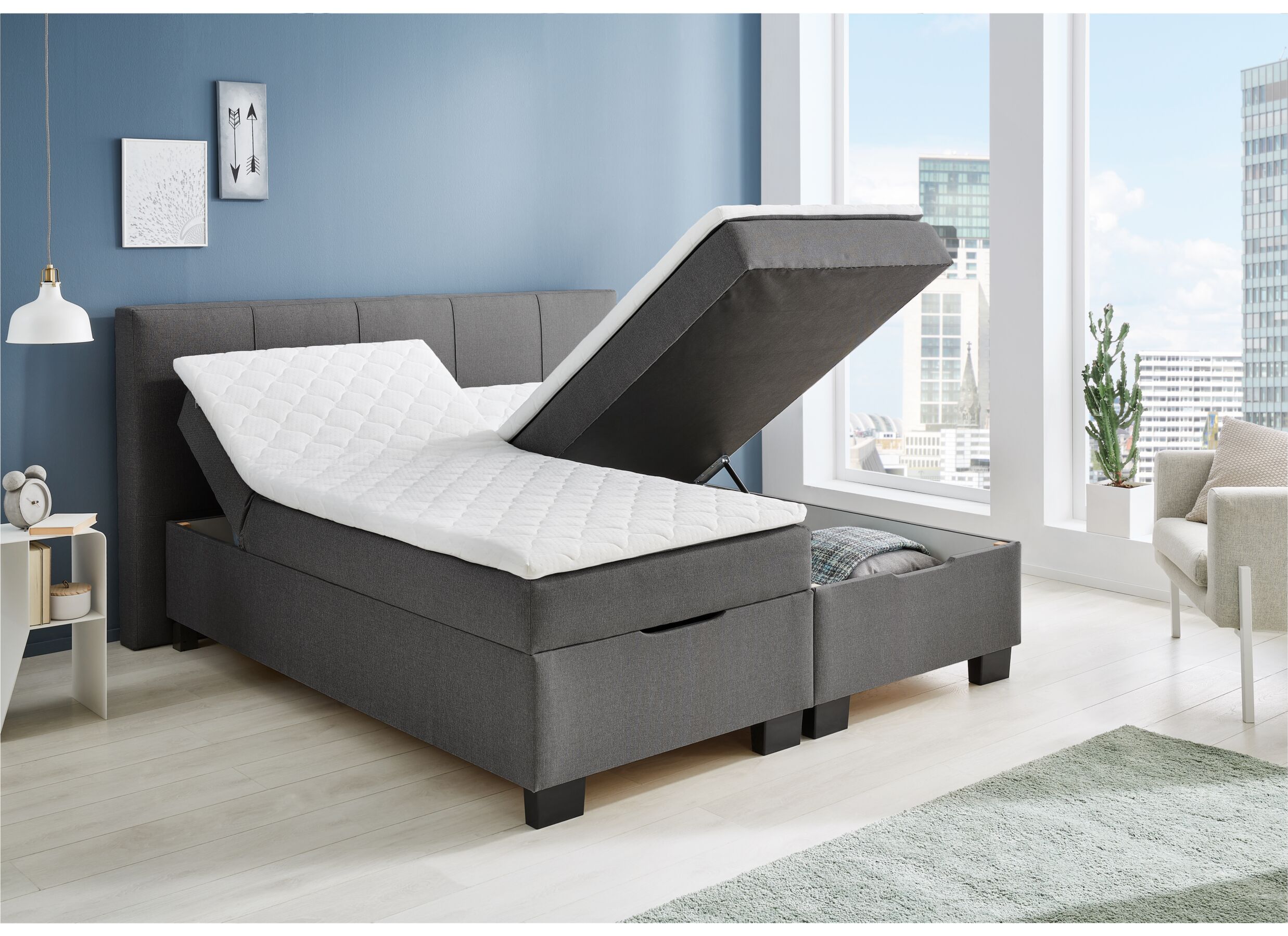 Lit box BX1620 160x200cm avec rangement tissu anthracite