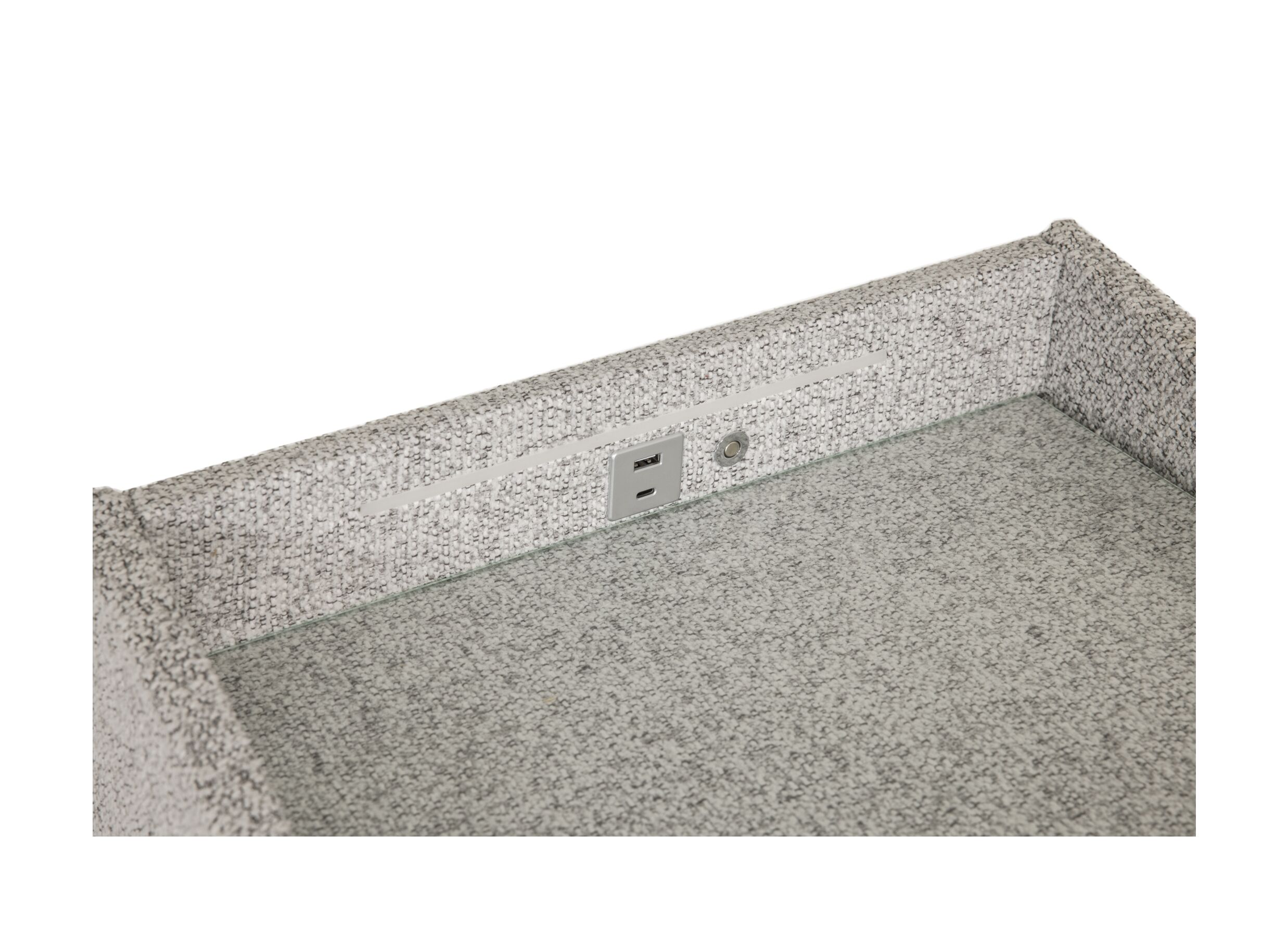 Detailfoto - Nachtkastje Moon 48x47x62cm - stof & glas - grijs