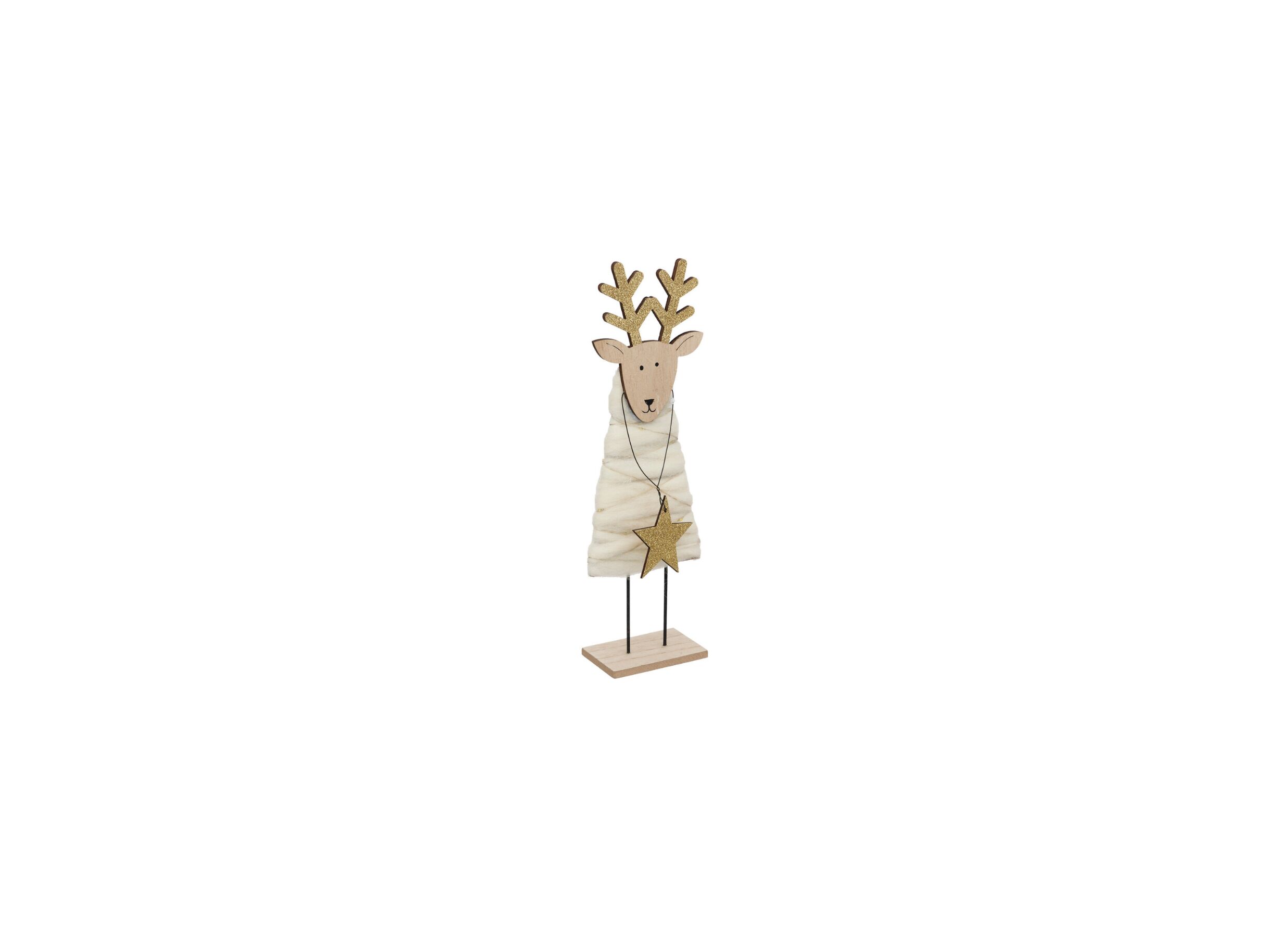 Deco Houten rendier met LED H30cm beige - Déco Renne en bois avec LED H30cm beige