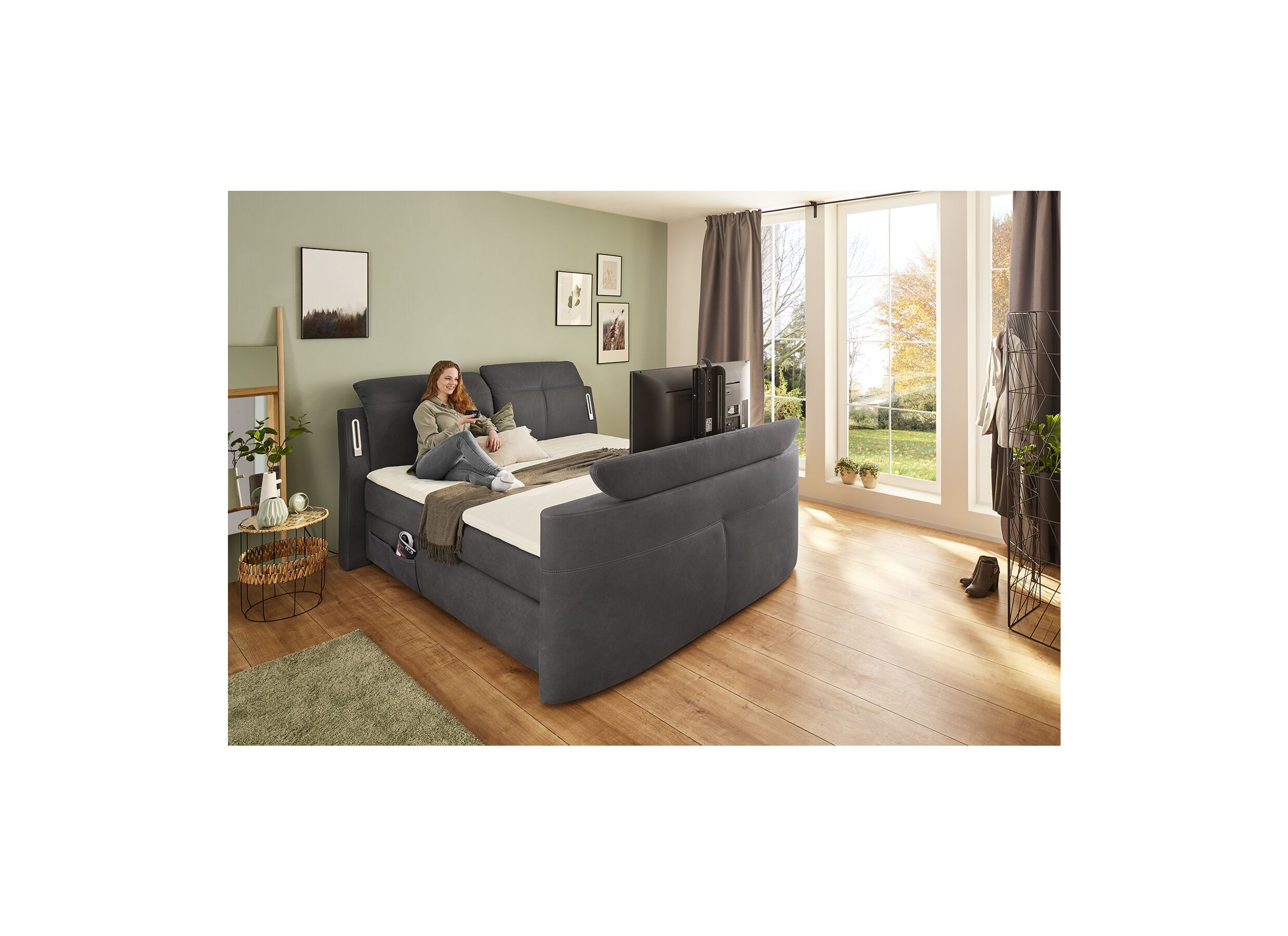 Boxspring Moviestar Normal 180x200cm - stof - donkergrijs met tv-lift