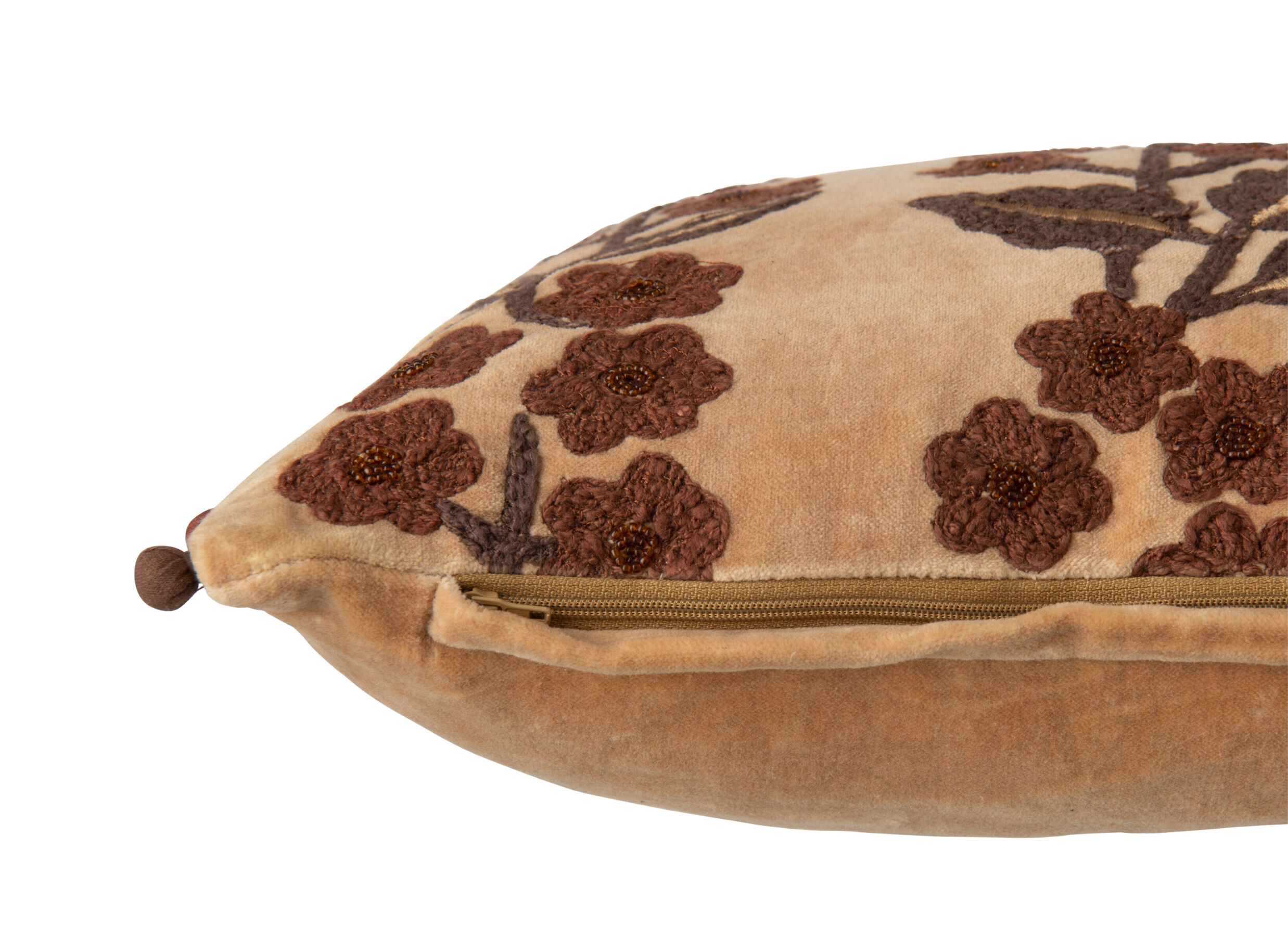 Detail - Coussin Fleurs & Feuilles 50x35cm - coton - marron camel