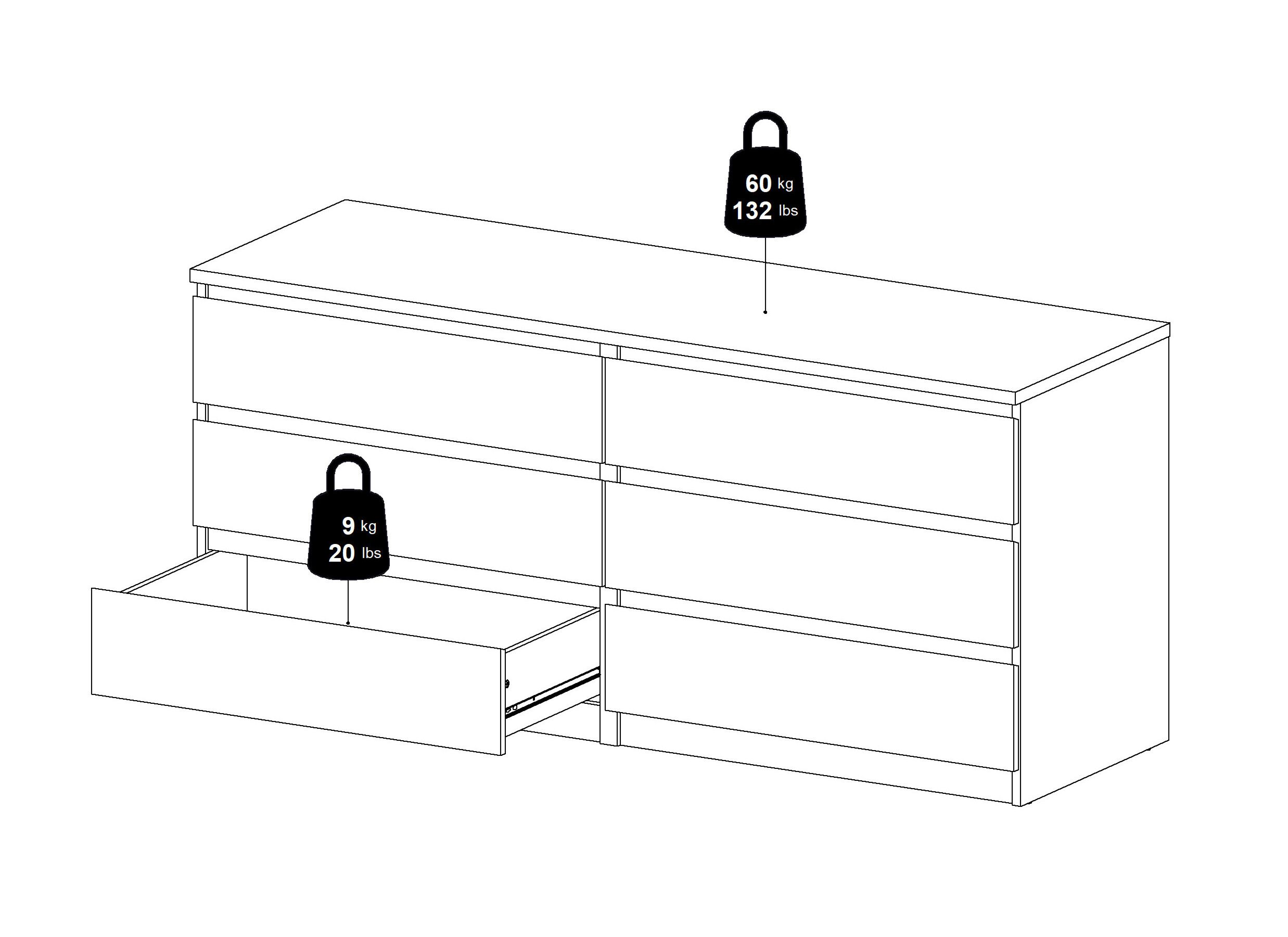 Dimensions - Commode Naia 154x50x71cm - décor - cashmere/jackson hickory