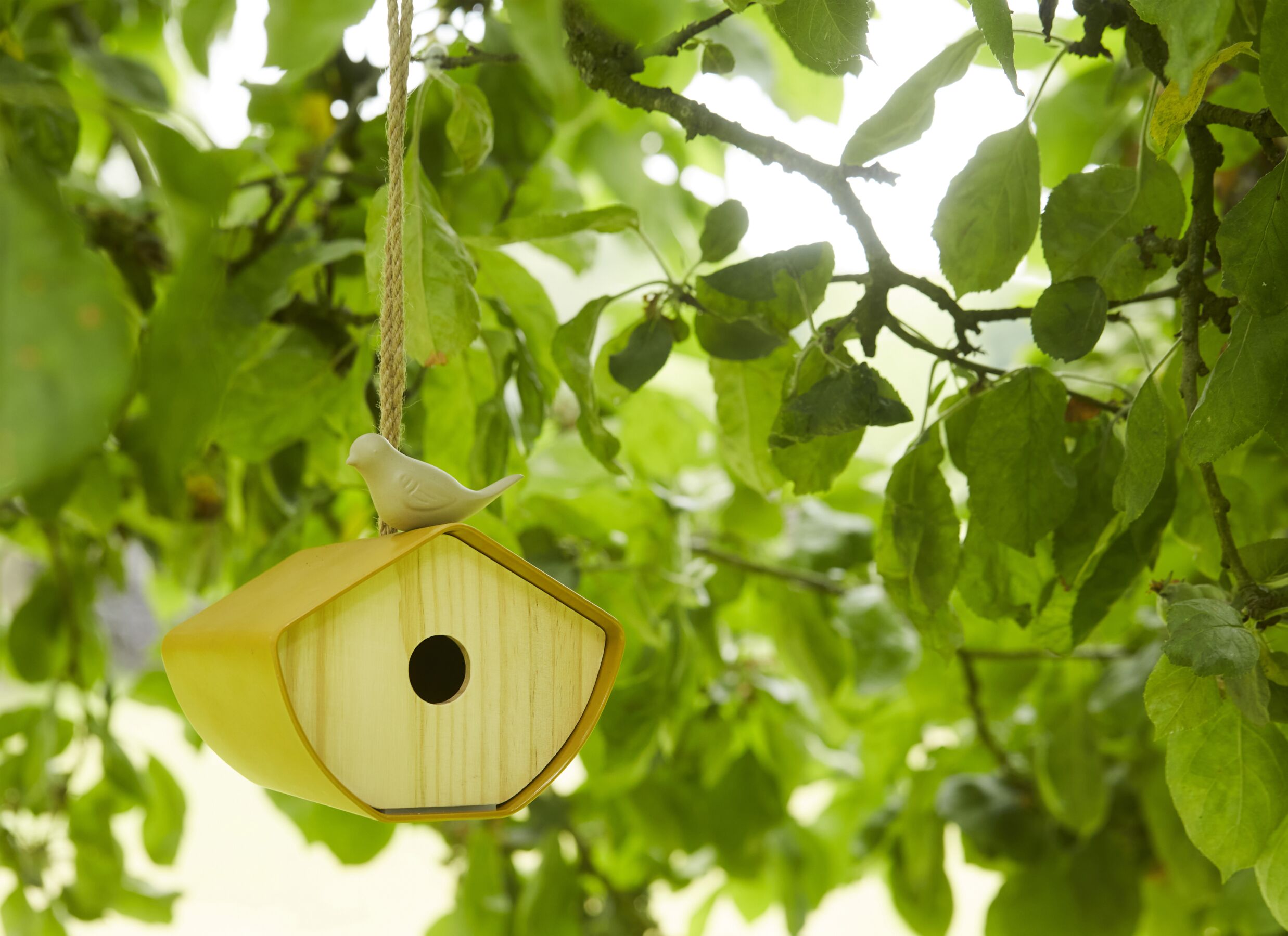 Sfeerfoto - Vogelhuisje 16x16x16,5cm - bamboevezel - naturel