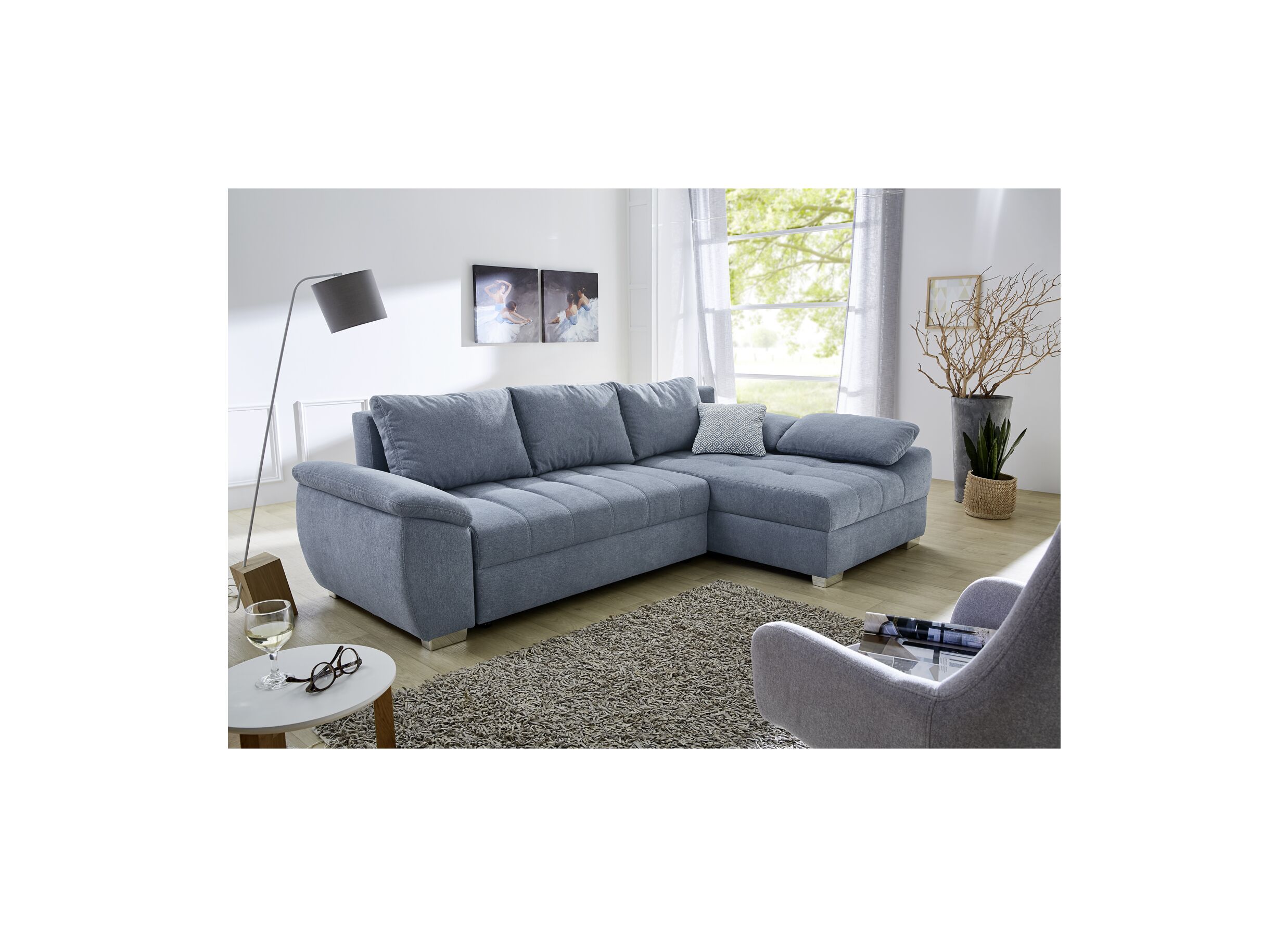 Hoeksalon Alster 268x161cm - stof - lichtblauw met bedfunctie