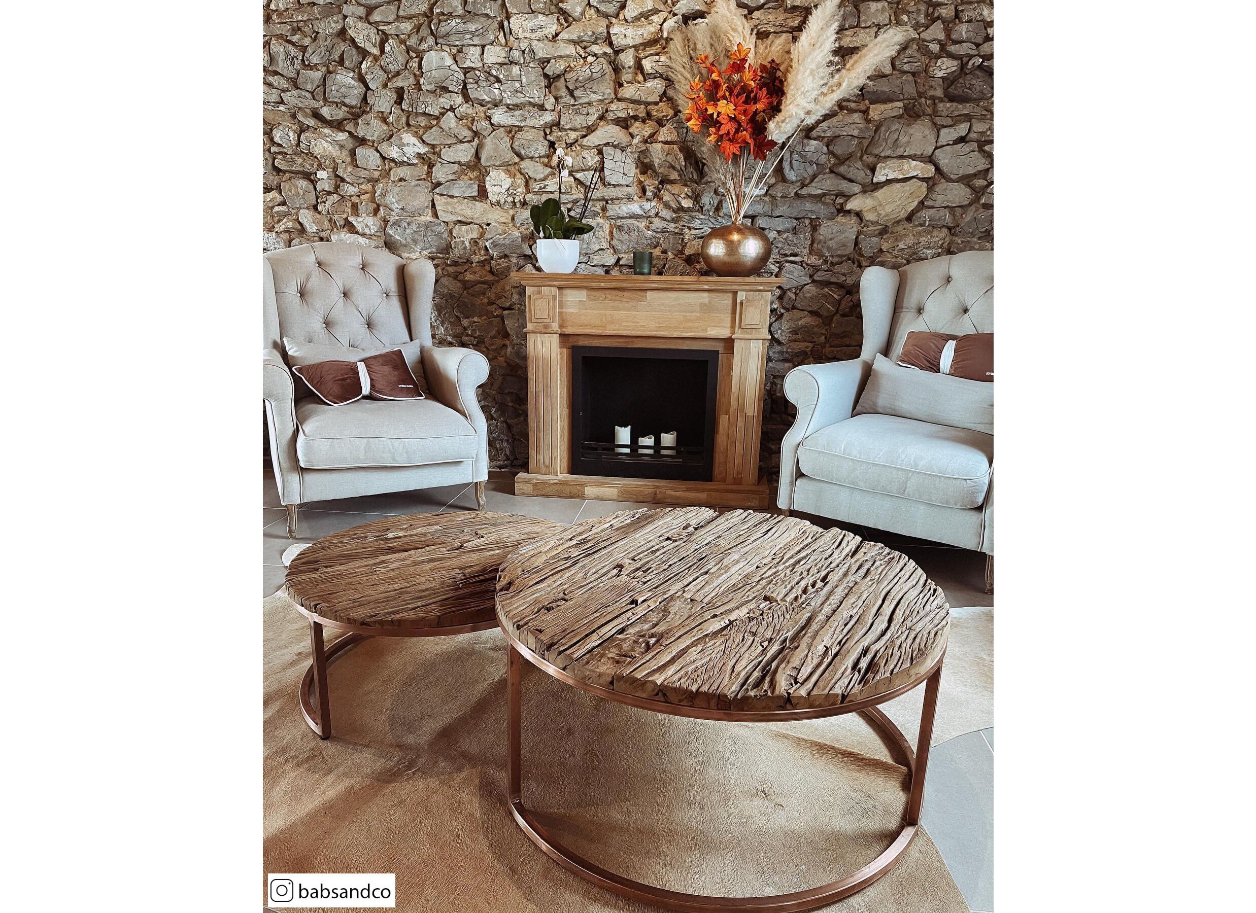 Salontafel Luna Ø90/Ø70cm - hout massief - naturel set van 2