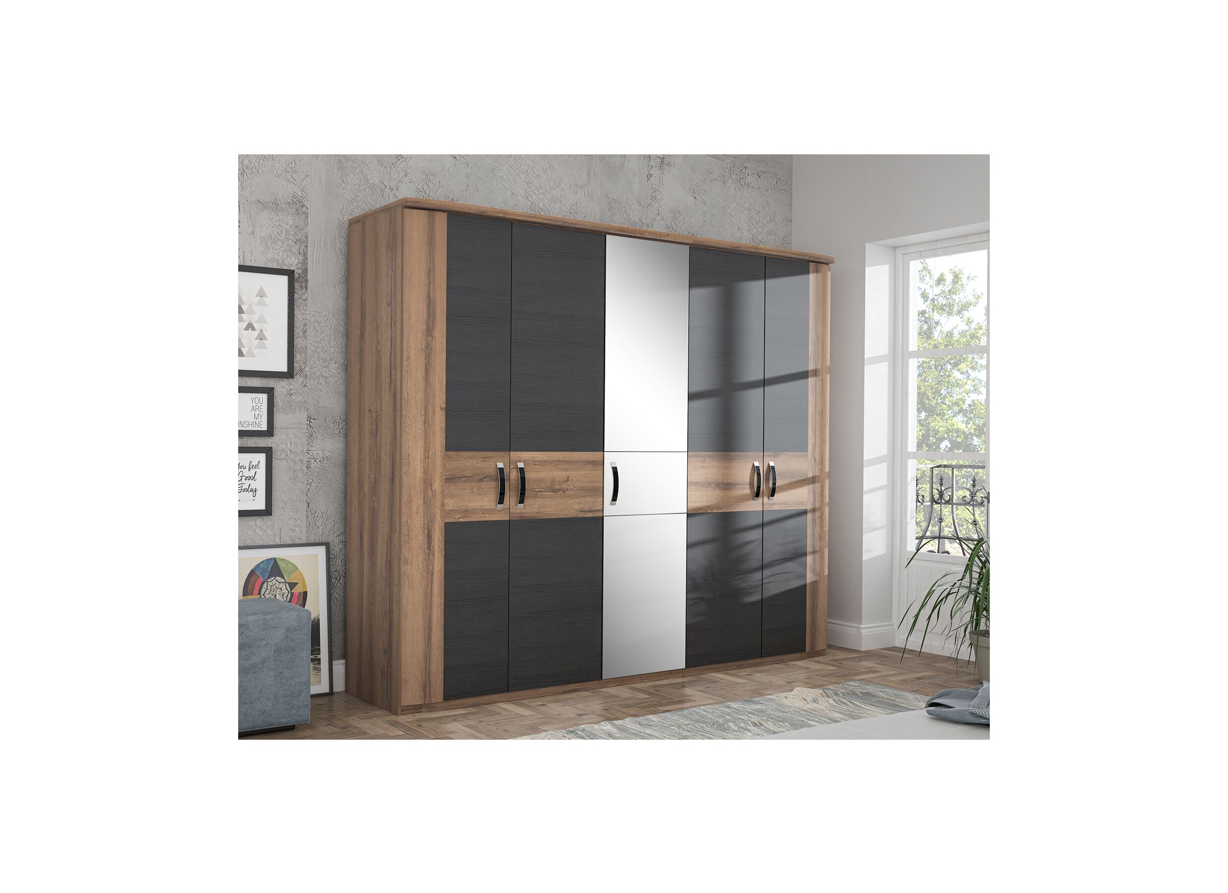 Garde-robe Dolce 250cm - décor - mud oak/black oak