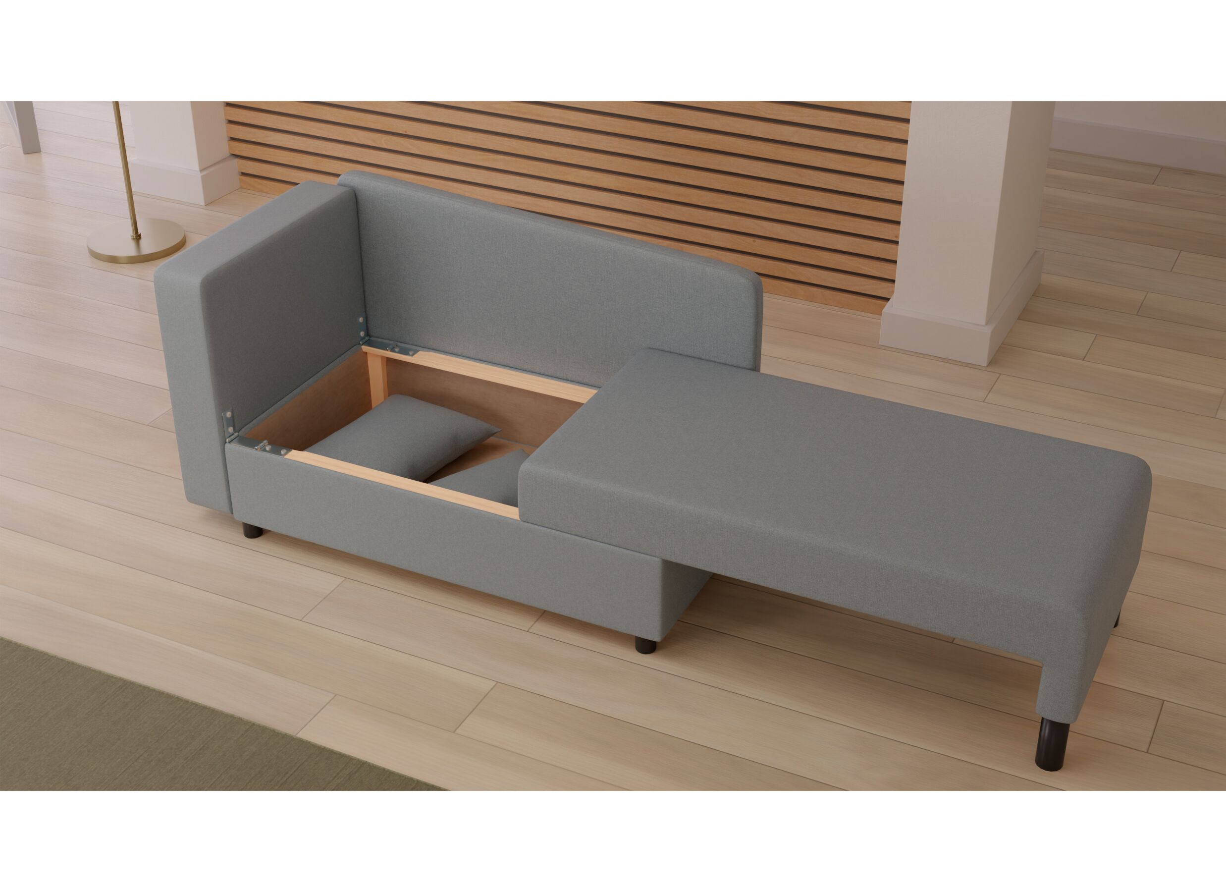 Foto ambiance - Canapé-lit Lubeck 1 personne - tissu - gris avec rangement