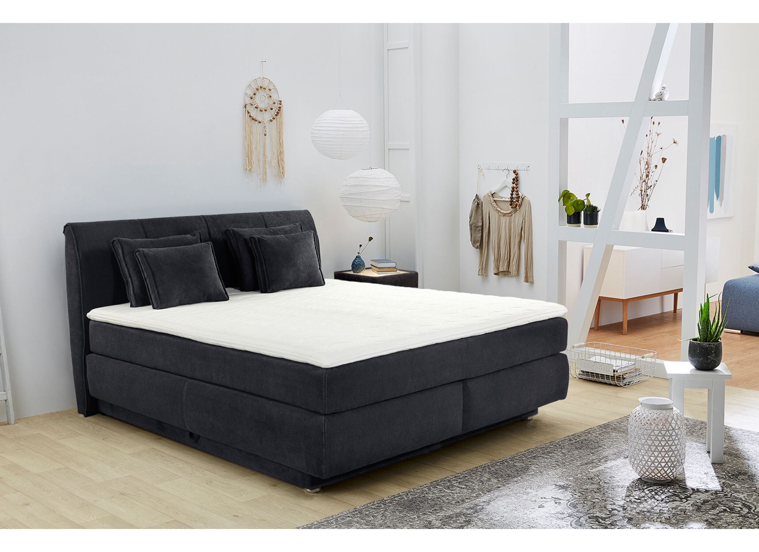 Boxspring Carla Max 160x200cm avec rangement tissu noir - Boxspring Carla Max 160x200cm avec rangement tissu noir