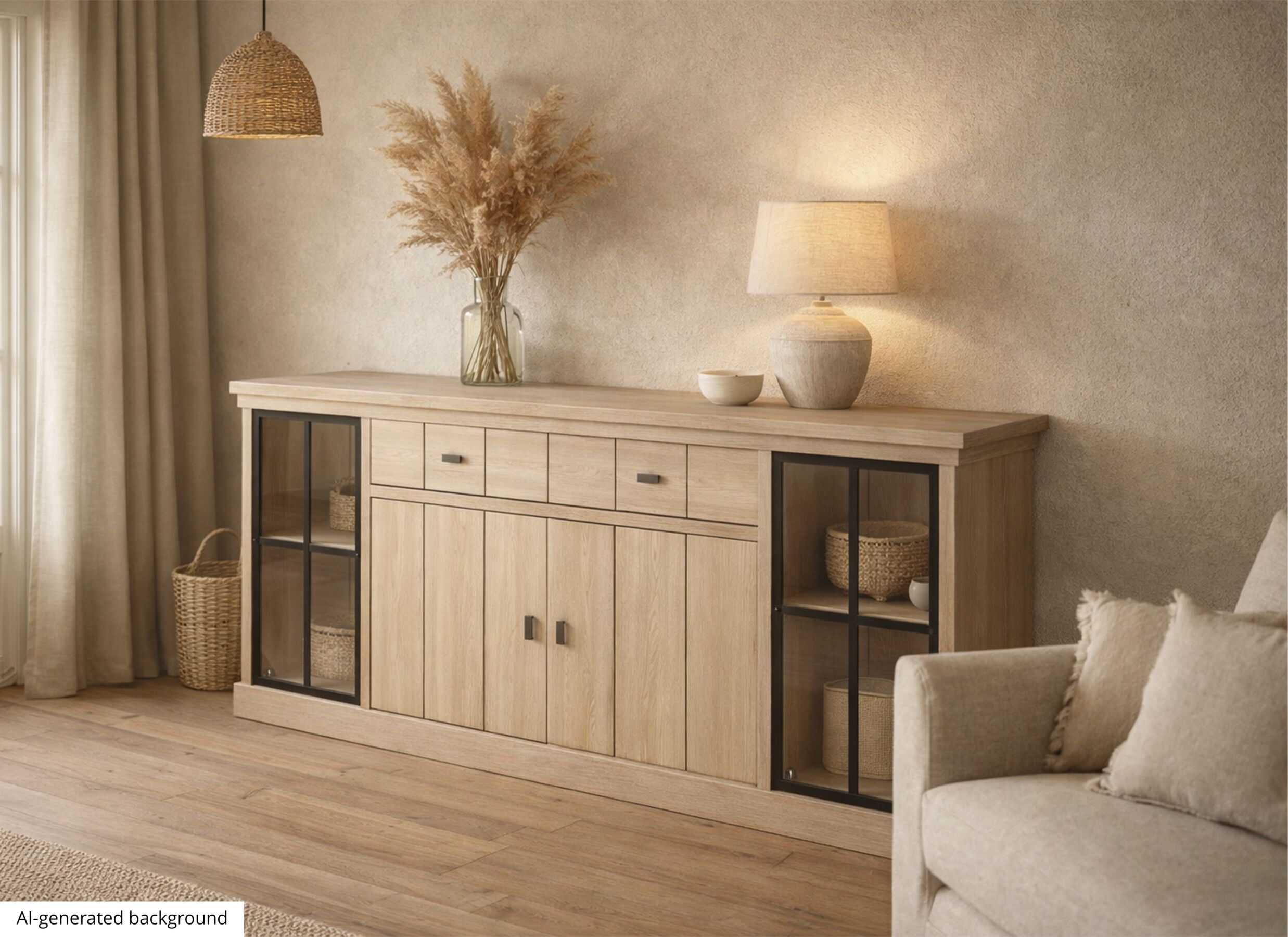 AI Generated - Buffet 197cm - décor - orme naturel