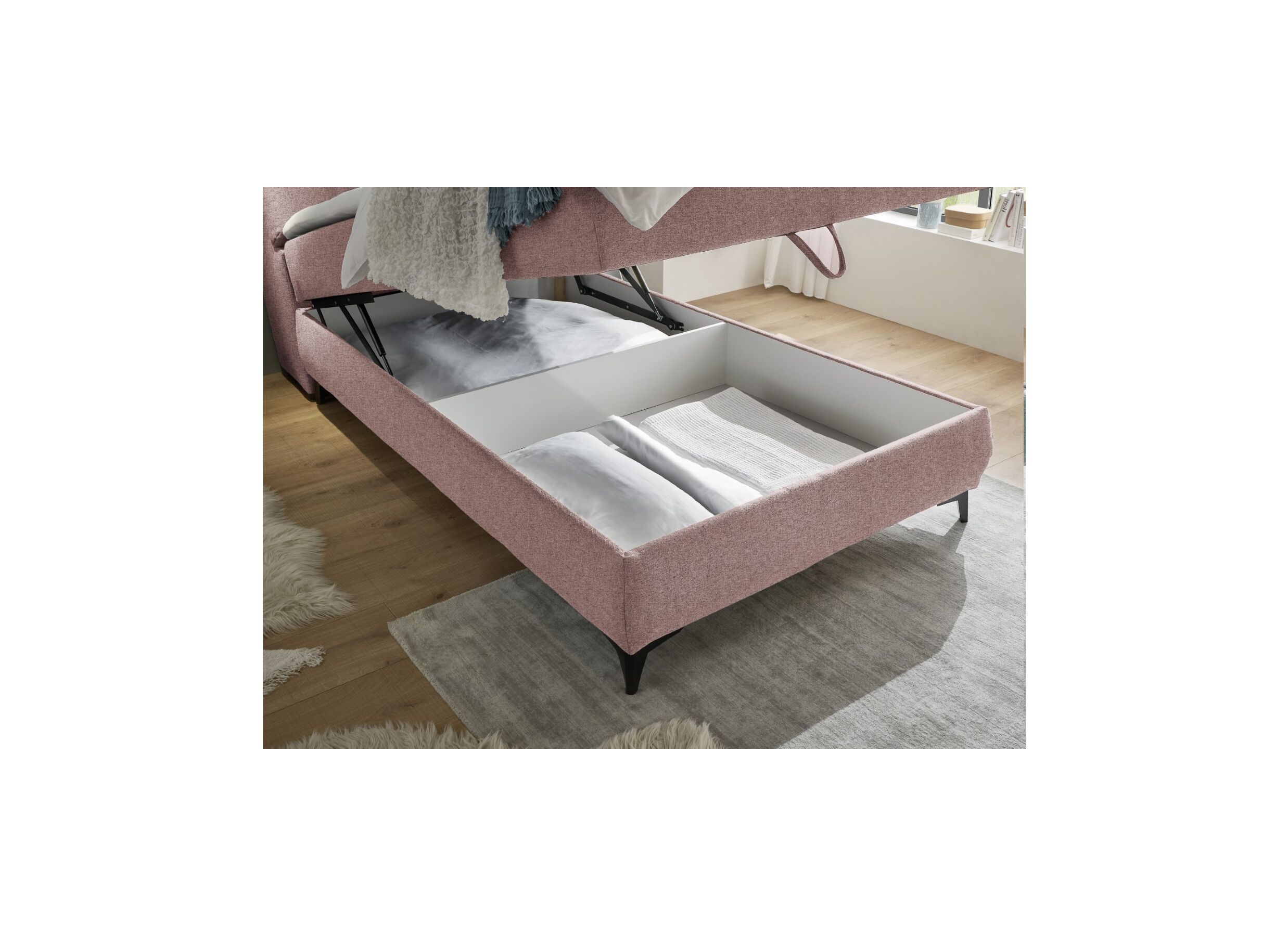 Sfeerfoto - Bedbox Atlantis 120x200cm met opbergruimte stof flamingo
