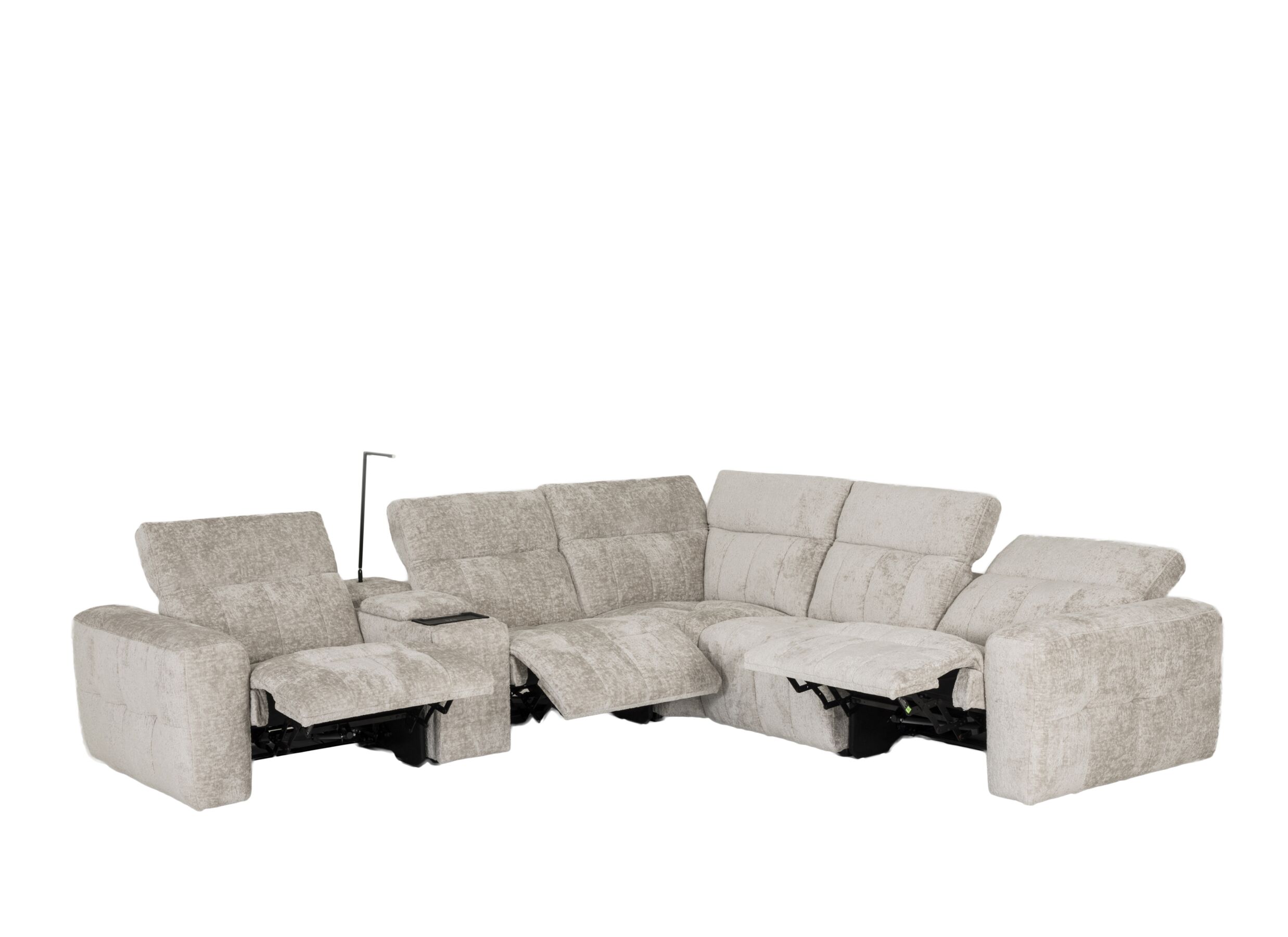 Aperçu - Canapé d'angle Crow 334x301cm - tissu - turtledove avec 3 fauteuils relax