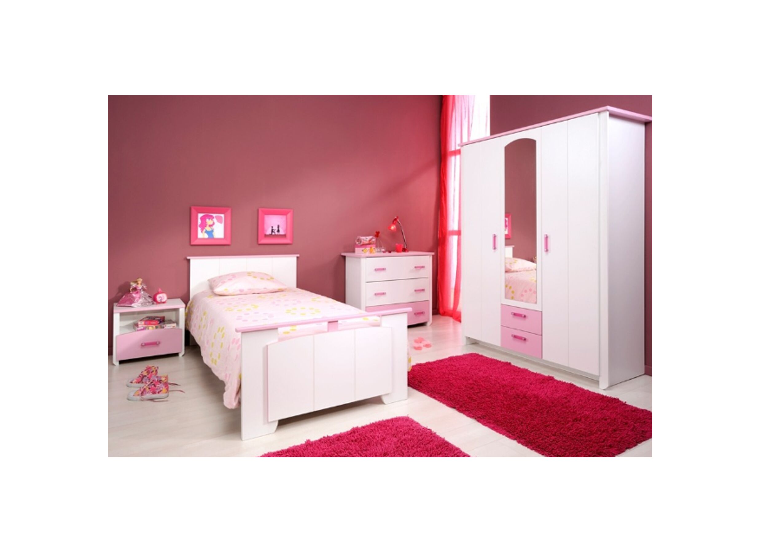 Lit Biotiful 90x200cm - décor - blanc & rose indien