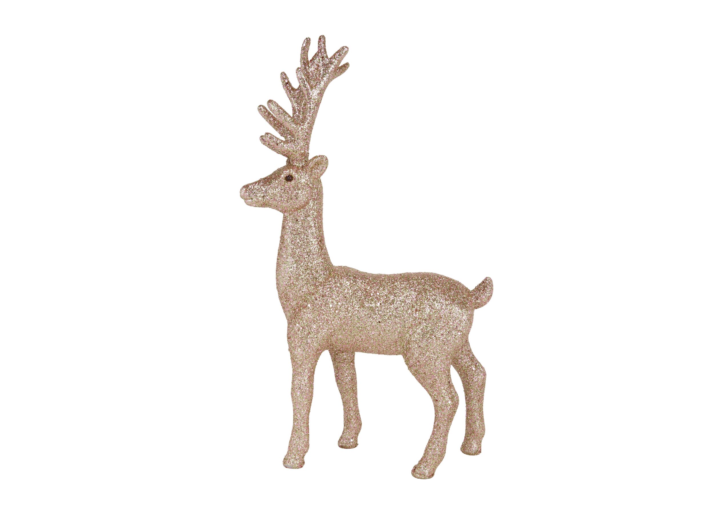 Kerstdecoratie Hert Glitter 18x5x28cm - kunststof - lichtroze - Kerstdecoratie Hert Glitter 18x5x28cm - kunststof - lichtroze
