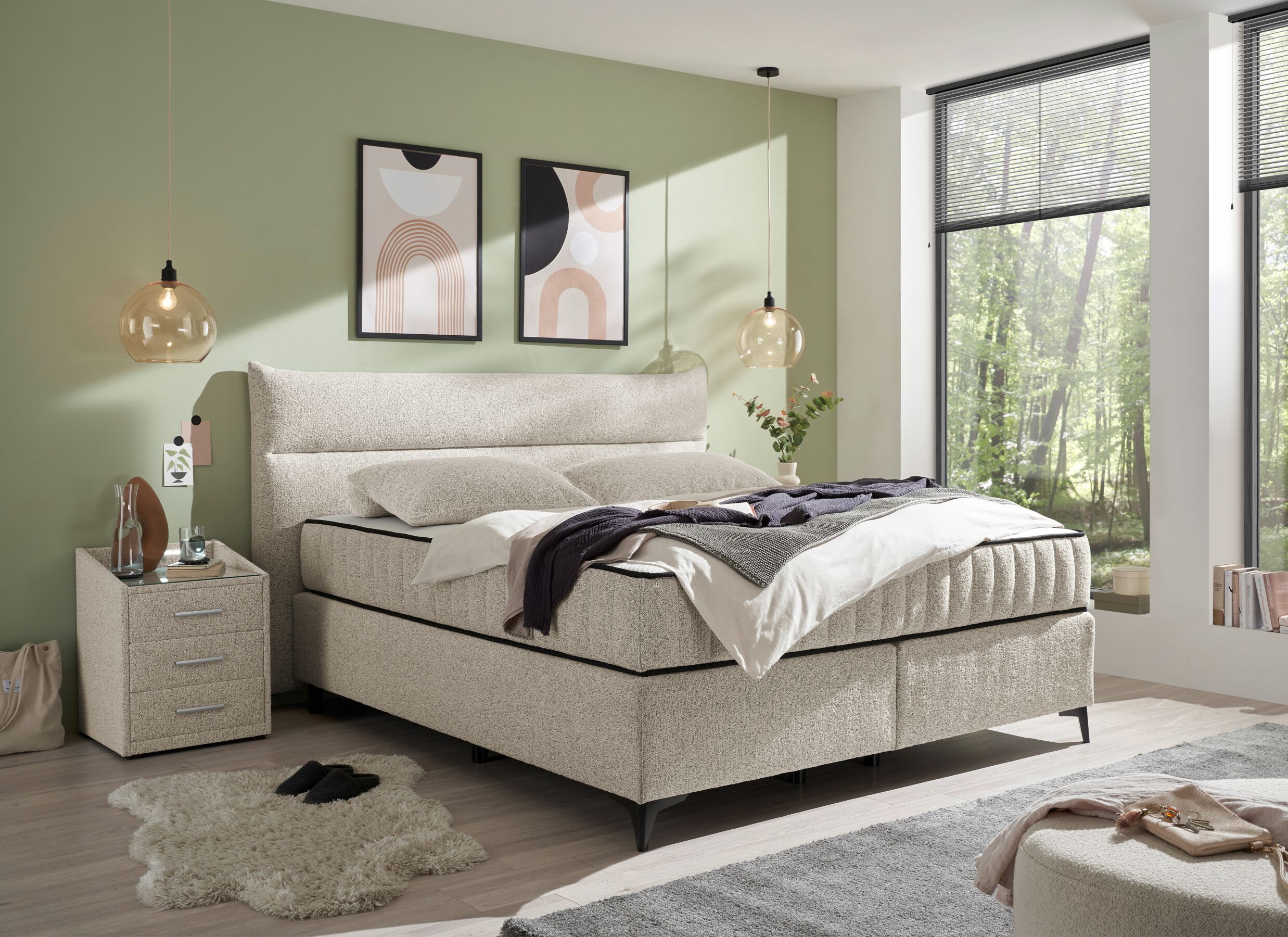 Foto ambiance - Boxspring Vlieland 180x200cm - tissu - beige