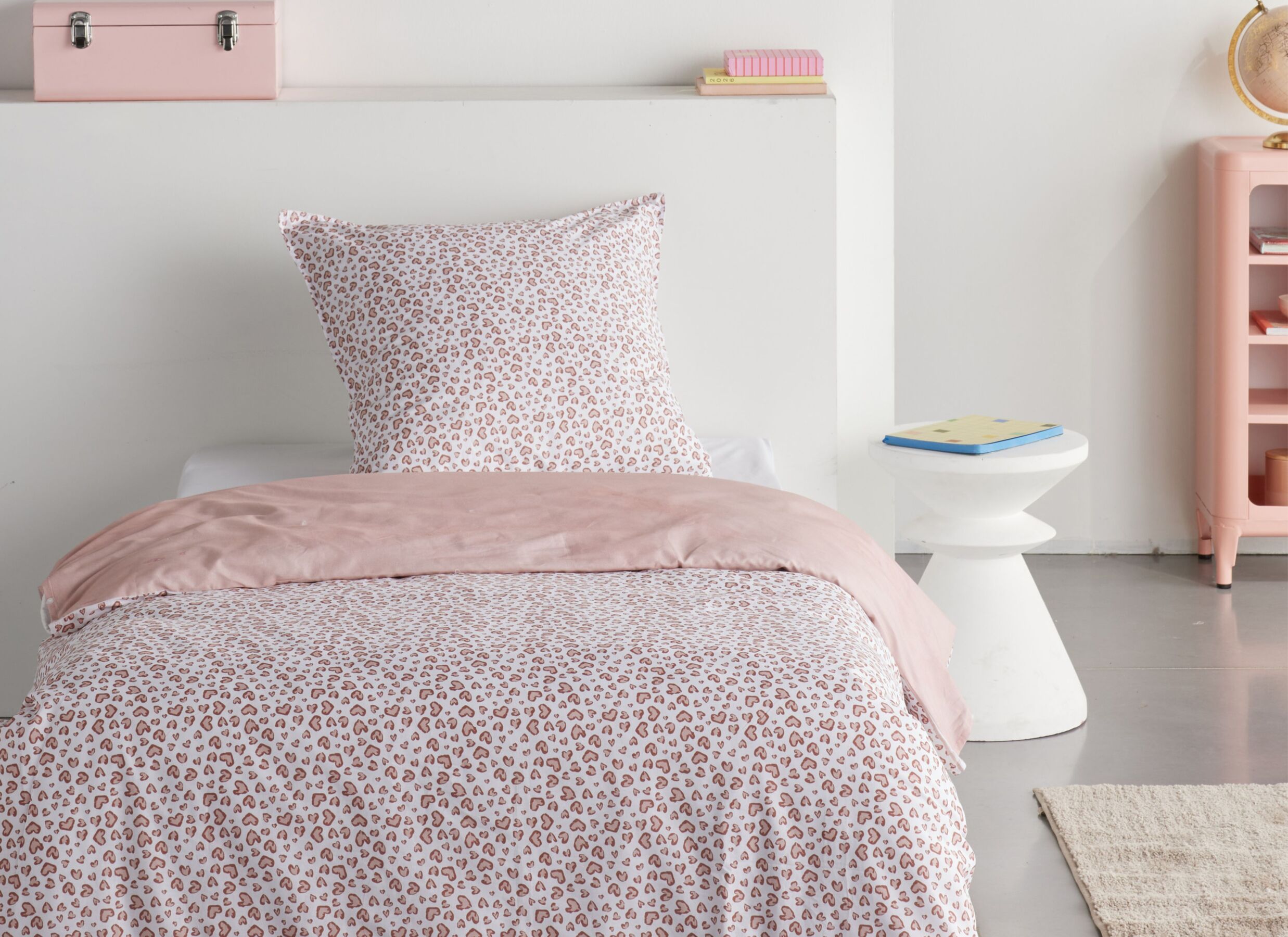 Foto ambiance - Housse de couette Happy 140x200cm - coton - rose