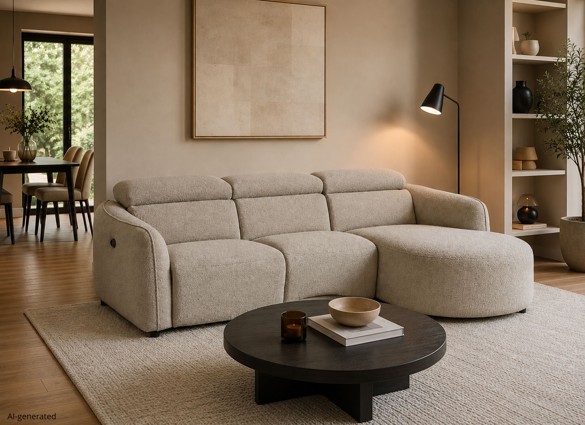 AI Generated - Hoeksalon Clay 270x172cm - stof - beige met relax