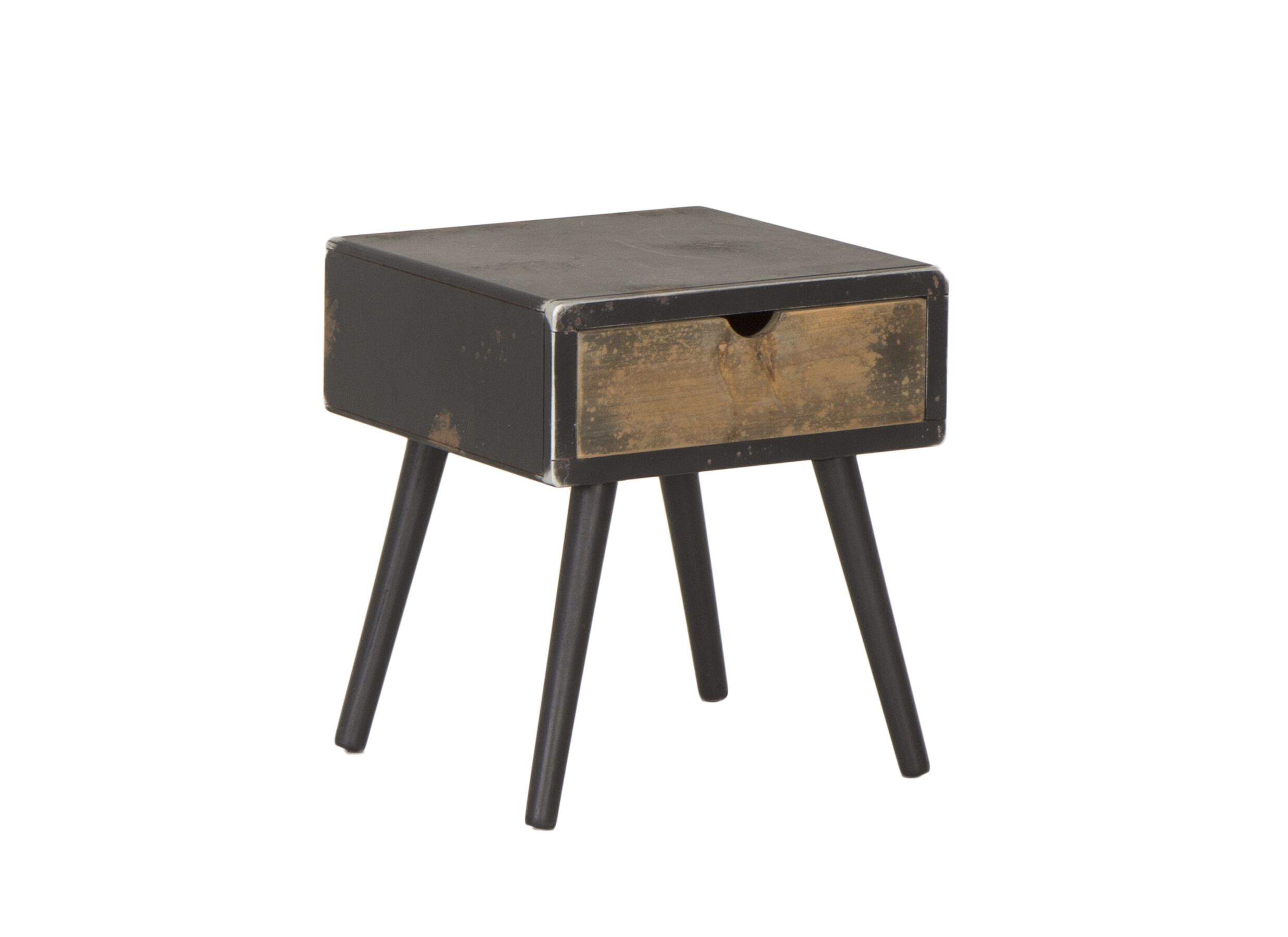 Nachtkastje Esperanto 40x40x46cm - den massief & decor - naturel/zwart - Table de chevet Esperanto 40x40x46cm - sapin massif & décor - naturel/noir