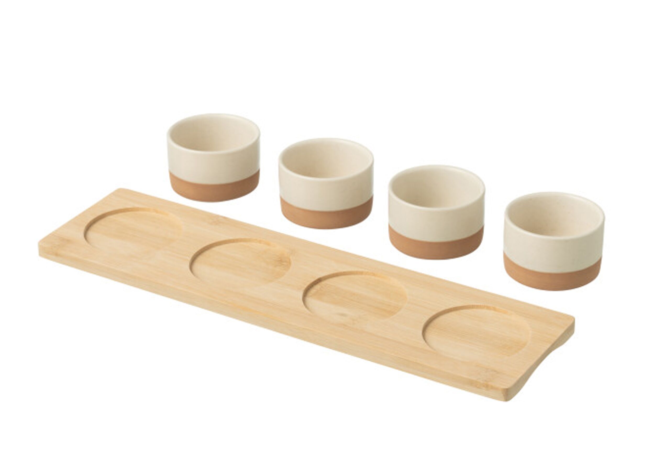 Aperçu - Set apéritif 35x9,5cm - bambou & céramique - blanc & naturel