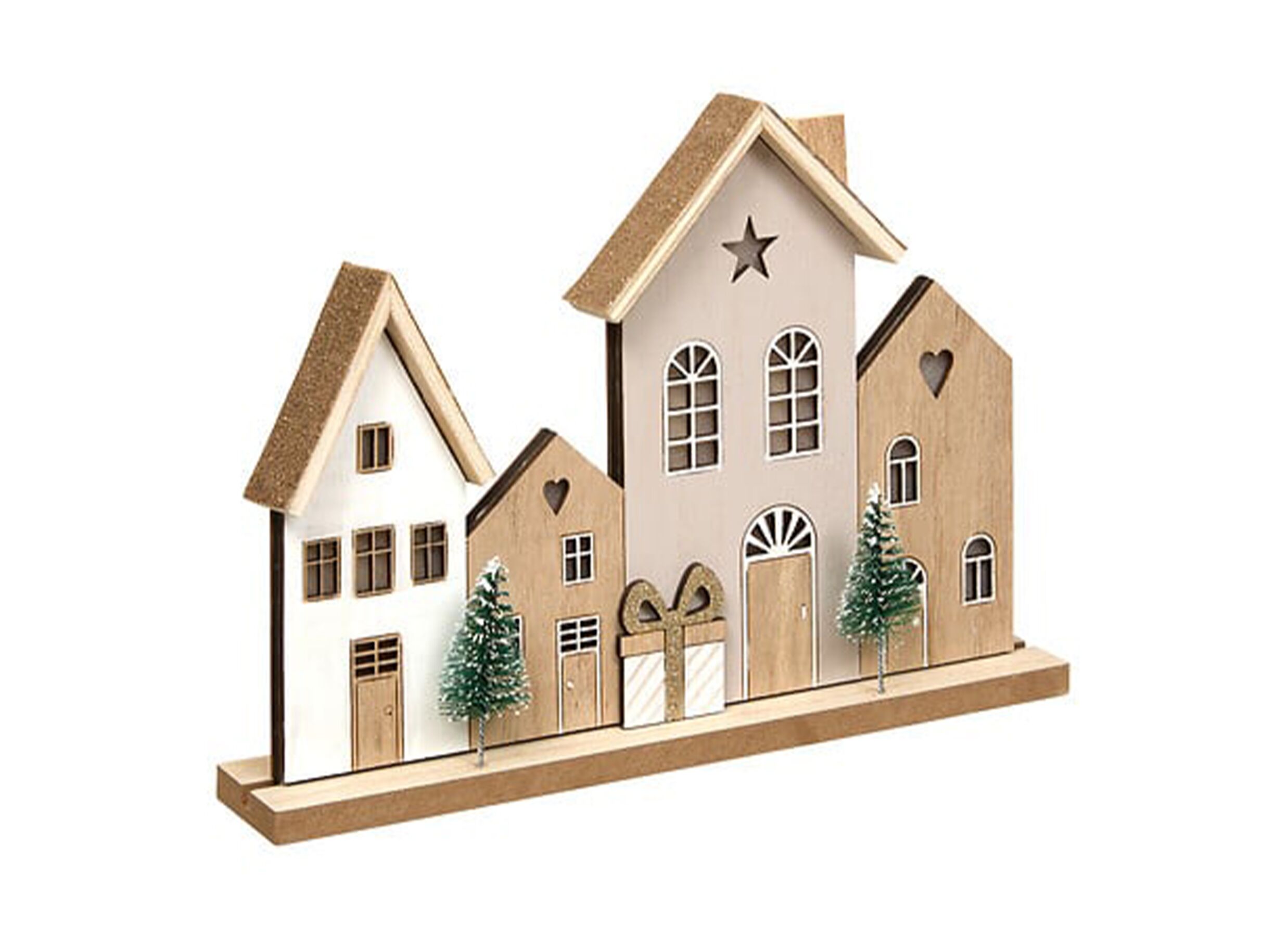 Kerstdecoratie Huisjes LED H23 - Kerstdecoratie Huisjes LED H23,5cm - hout - bruin incl. batterij