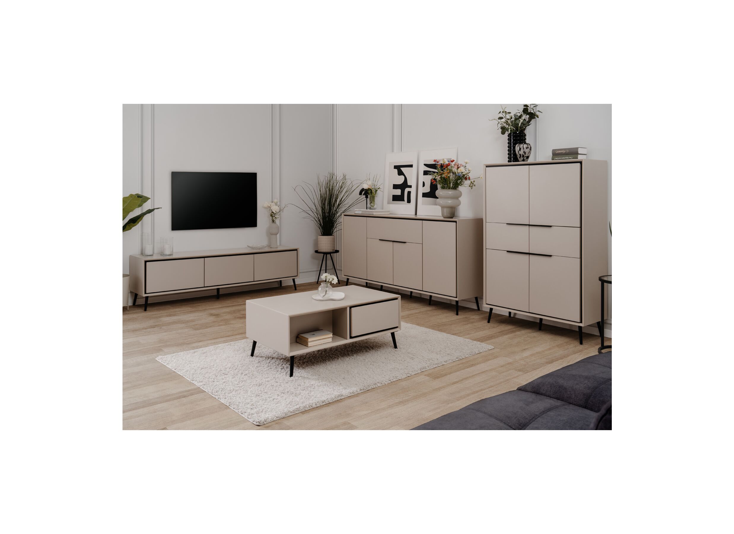 Photo ensemble - Table basse Arona 94x55cm avec rangement - mélamine - capuccino