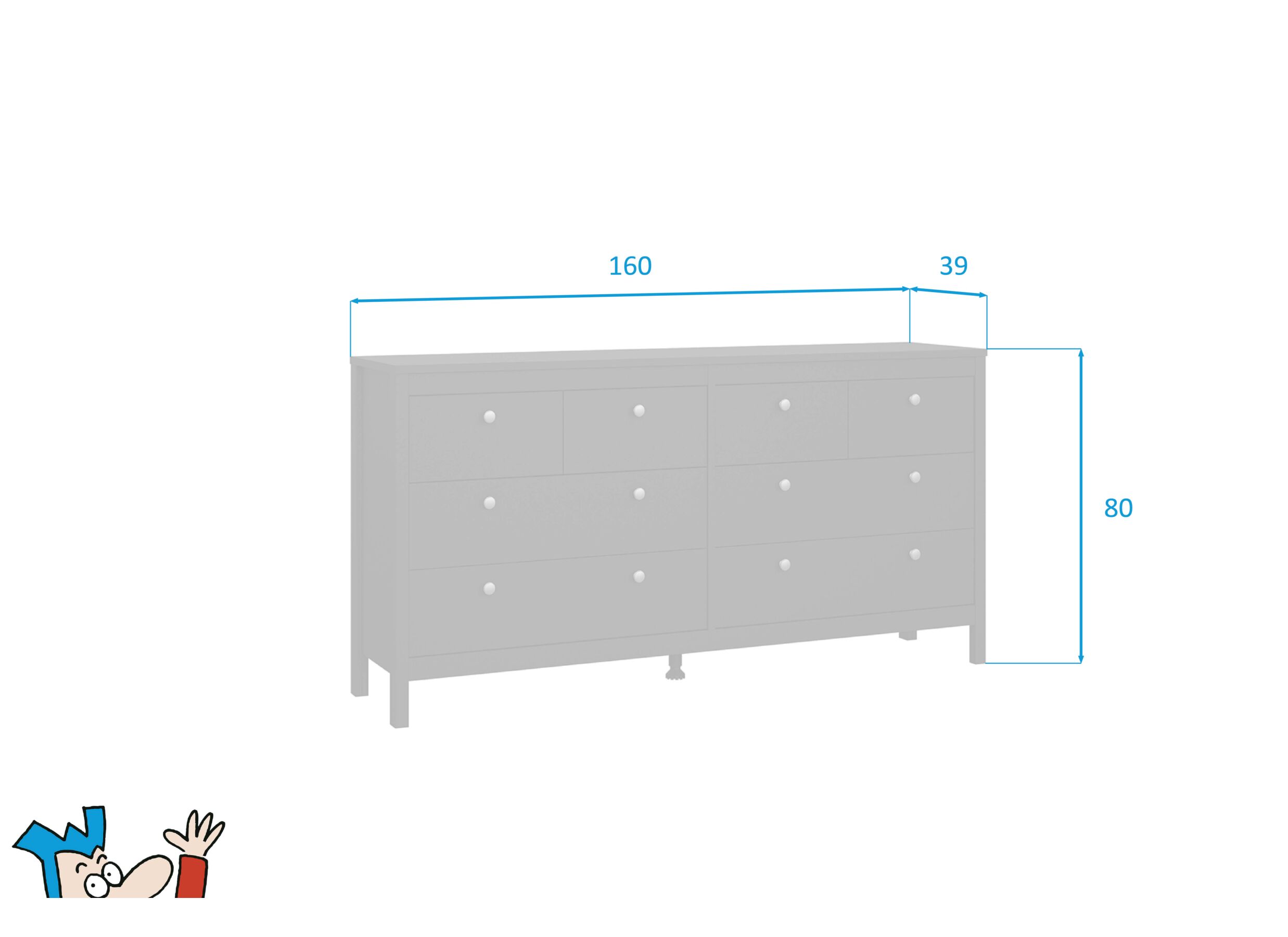 Afmetingen - Dressoir Madrid 160cm