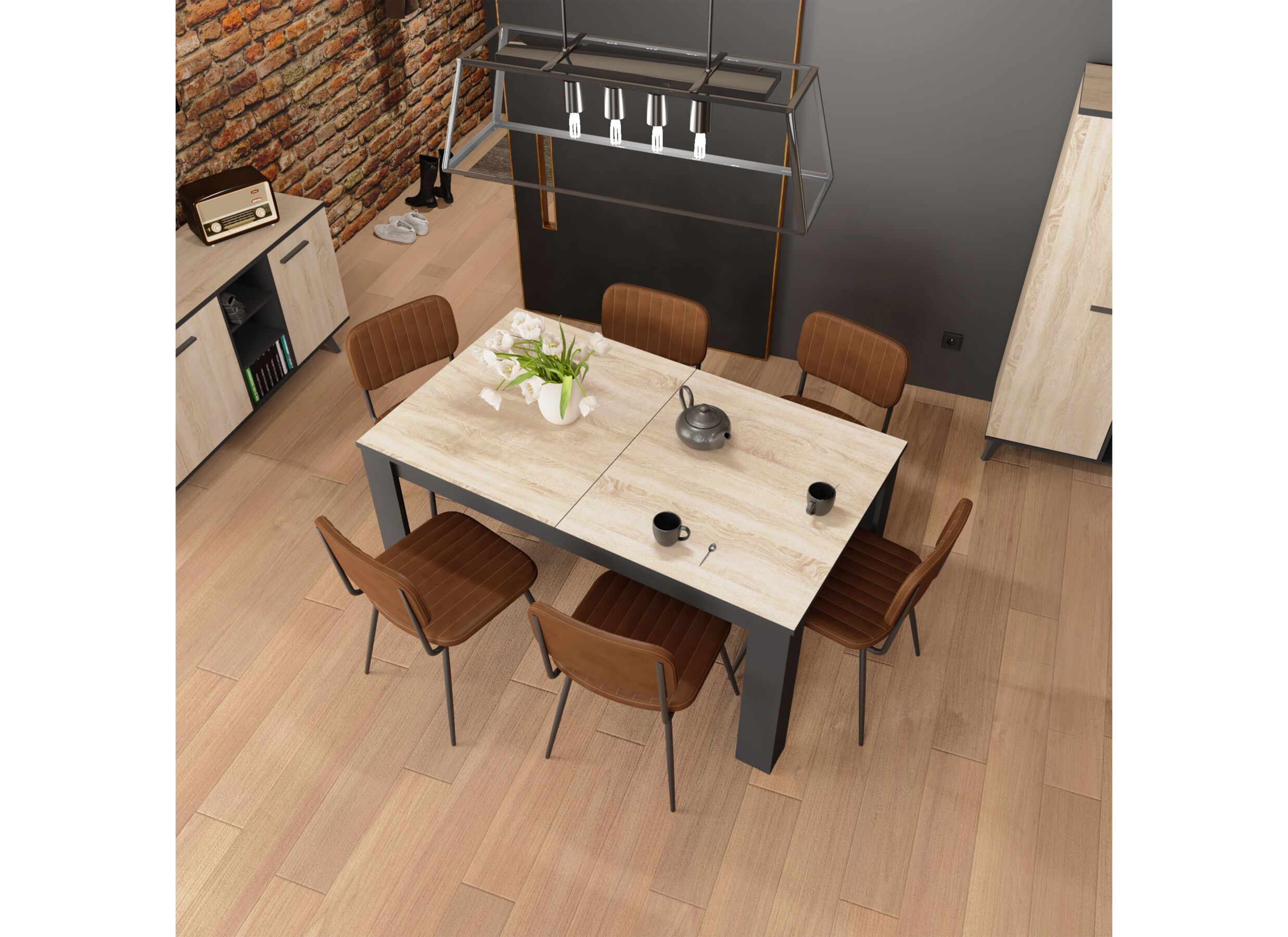 Foto ambiance - Table Wayne 155/205x90cm - decor - chêne & noir