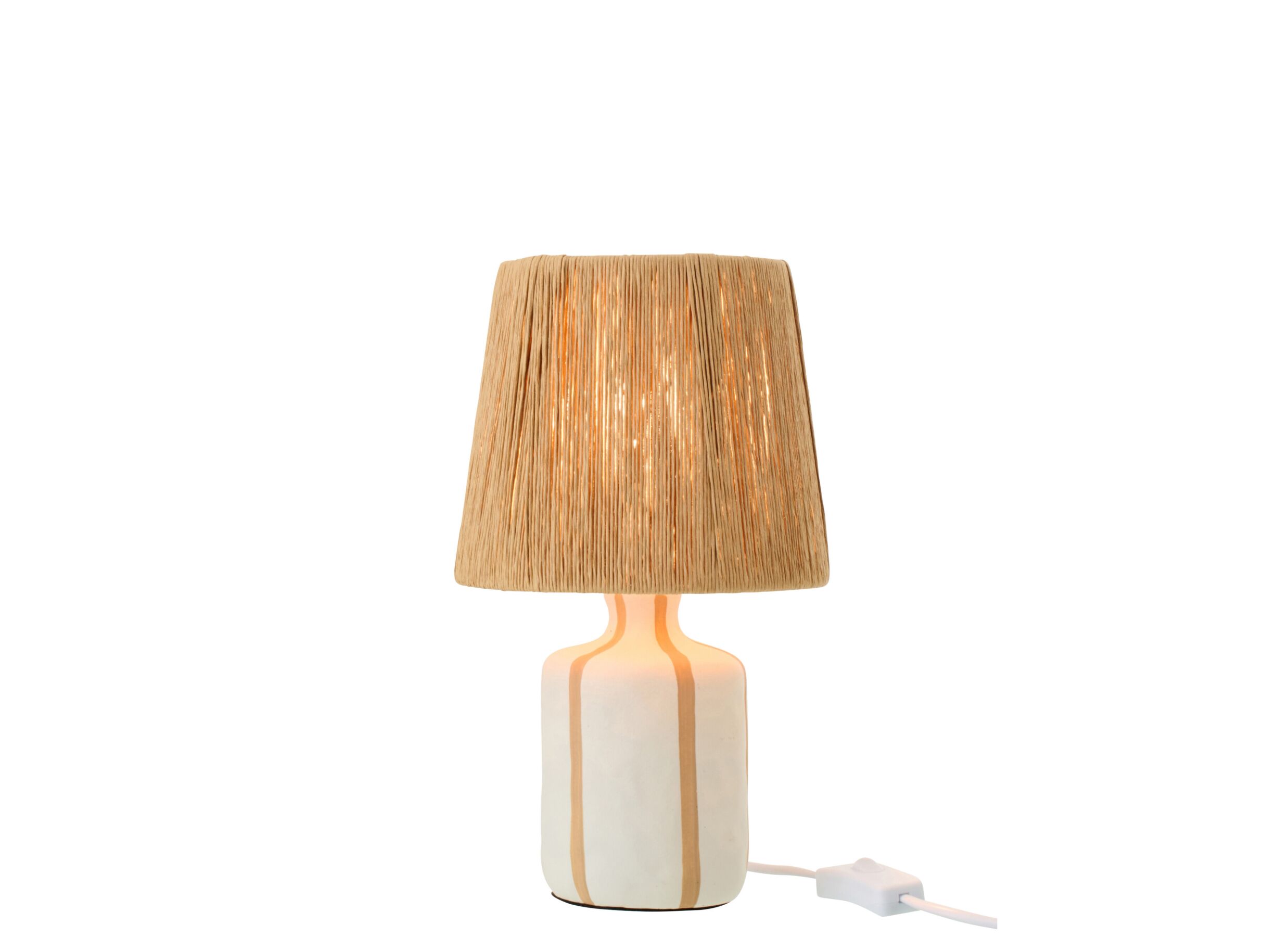 Overzichtsfoto - Tafellamp Gestreept E27 H34cm - keramiek - wit & beige