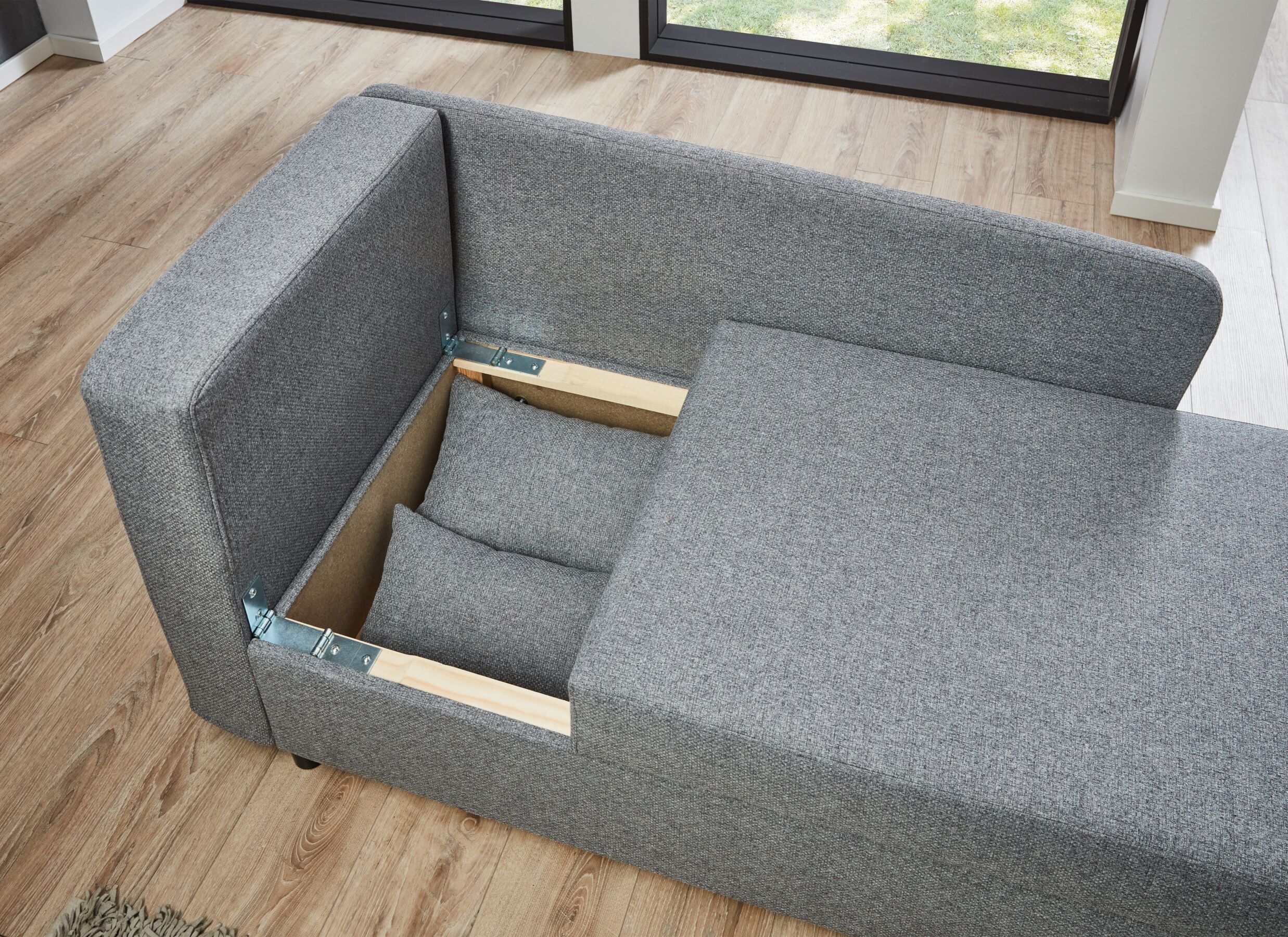 Detail - Canapé-lit Lubeck 1 personne - tissu - gris avec rangement