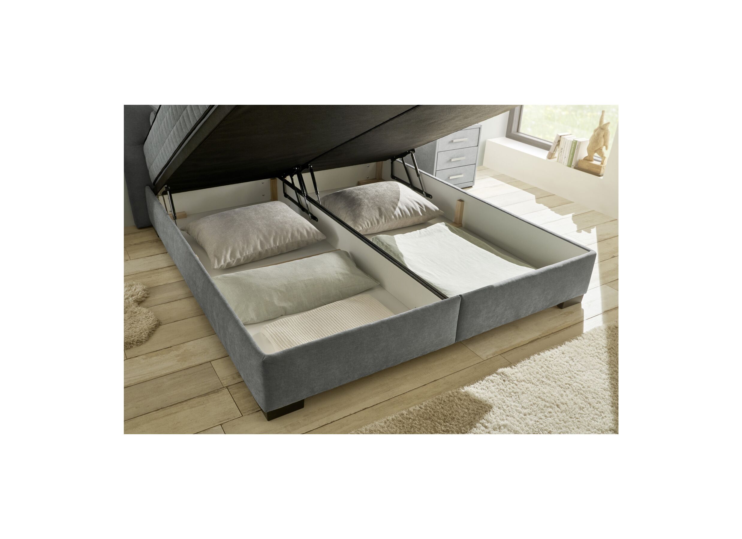 Foto ambiance - Lit box Nagol A 180x200cm avec rangement tissu anthracite