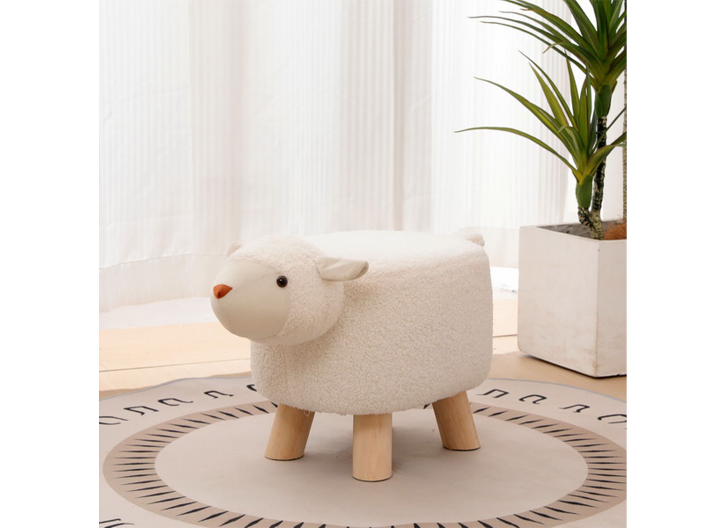 Sfeerfoto - Voetenbank Schaap 46x25x25cm - bouclé - wit