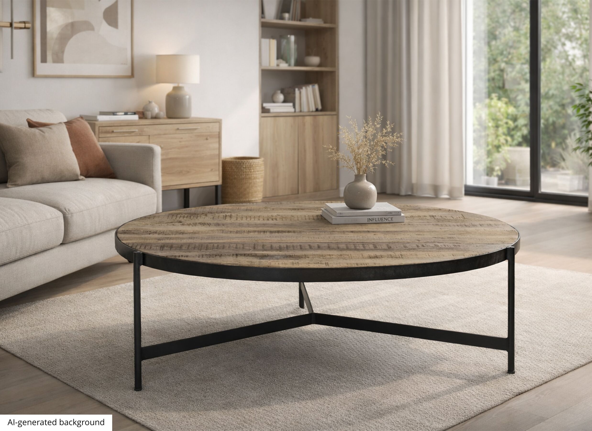 AI Generated - Salontafel Fuego Ø100cm - mango massief & metaal - naturel