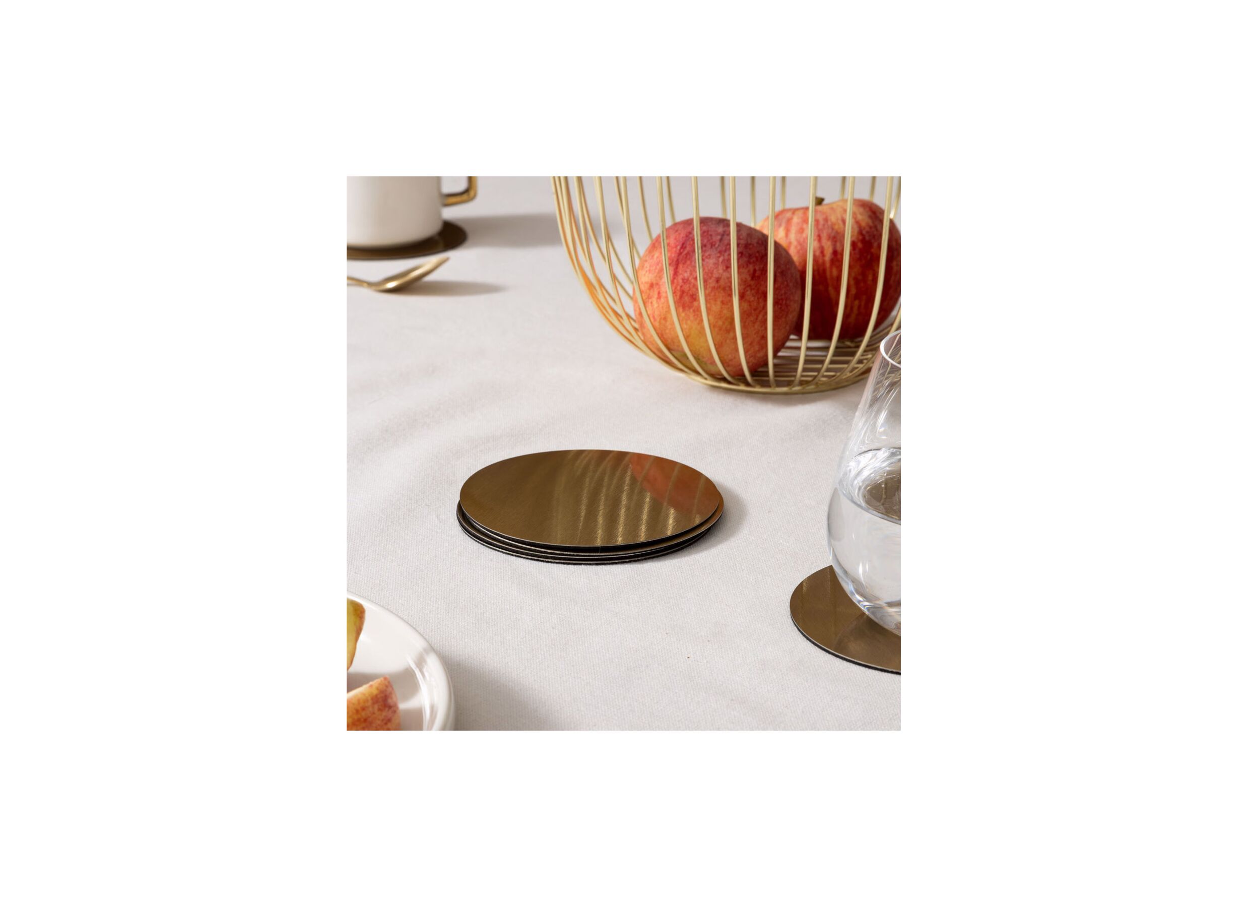 Foto ambiance - Sous-verre Automne Ø10cm - acier - or lot de 6