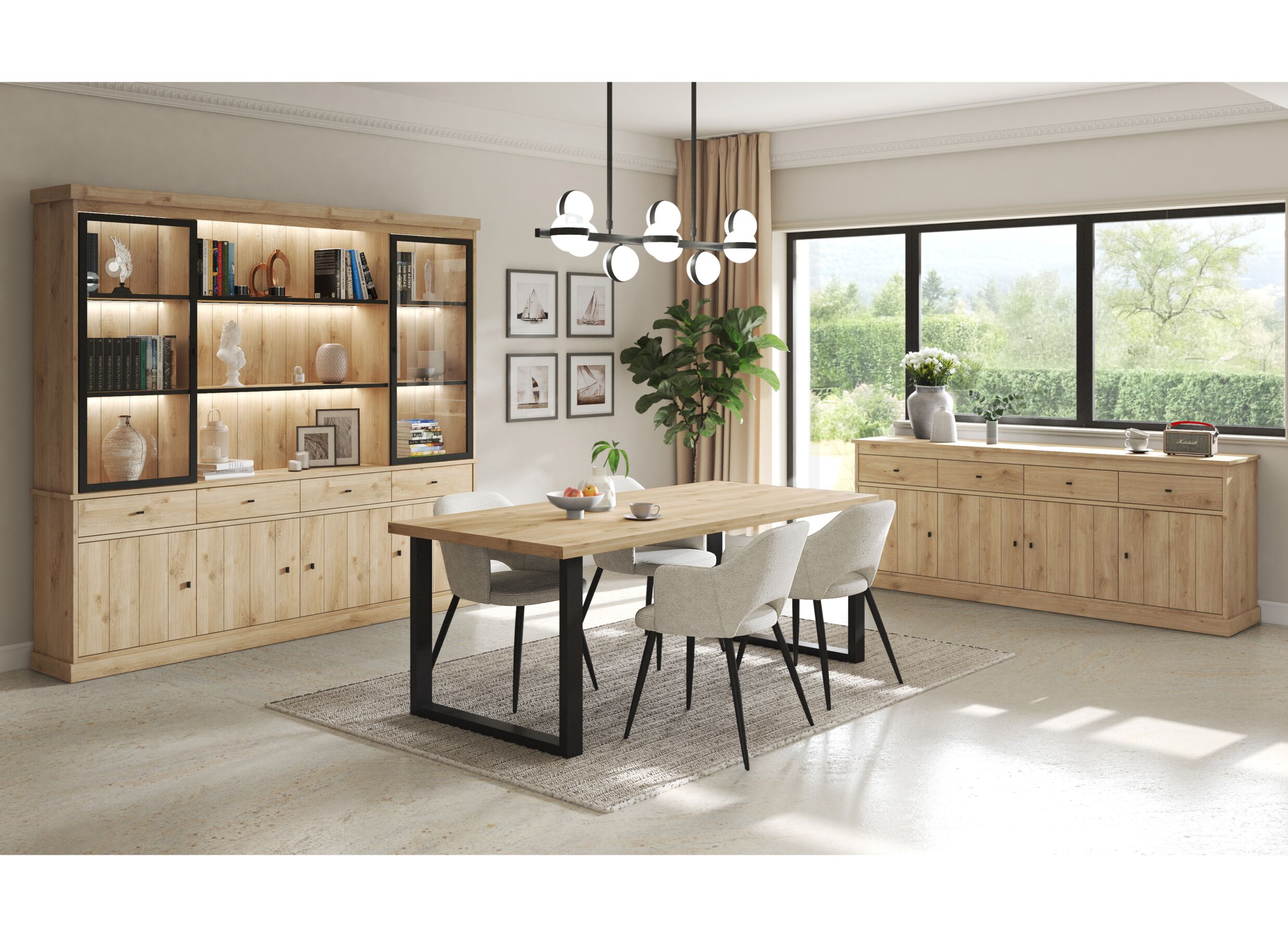 Setfoto - Vitrinekast Valencia 240cm - melamine - lichte eik