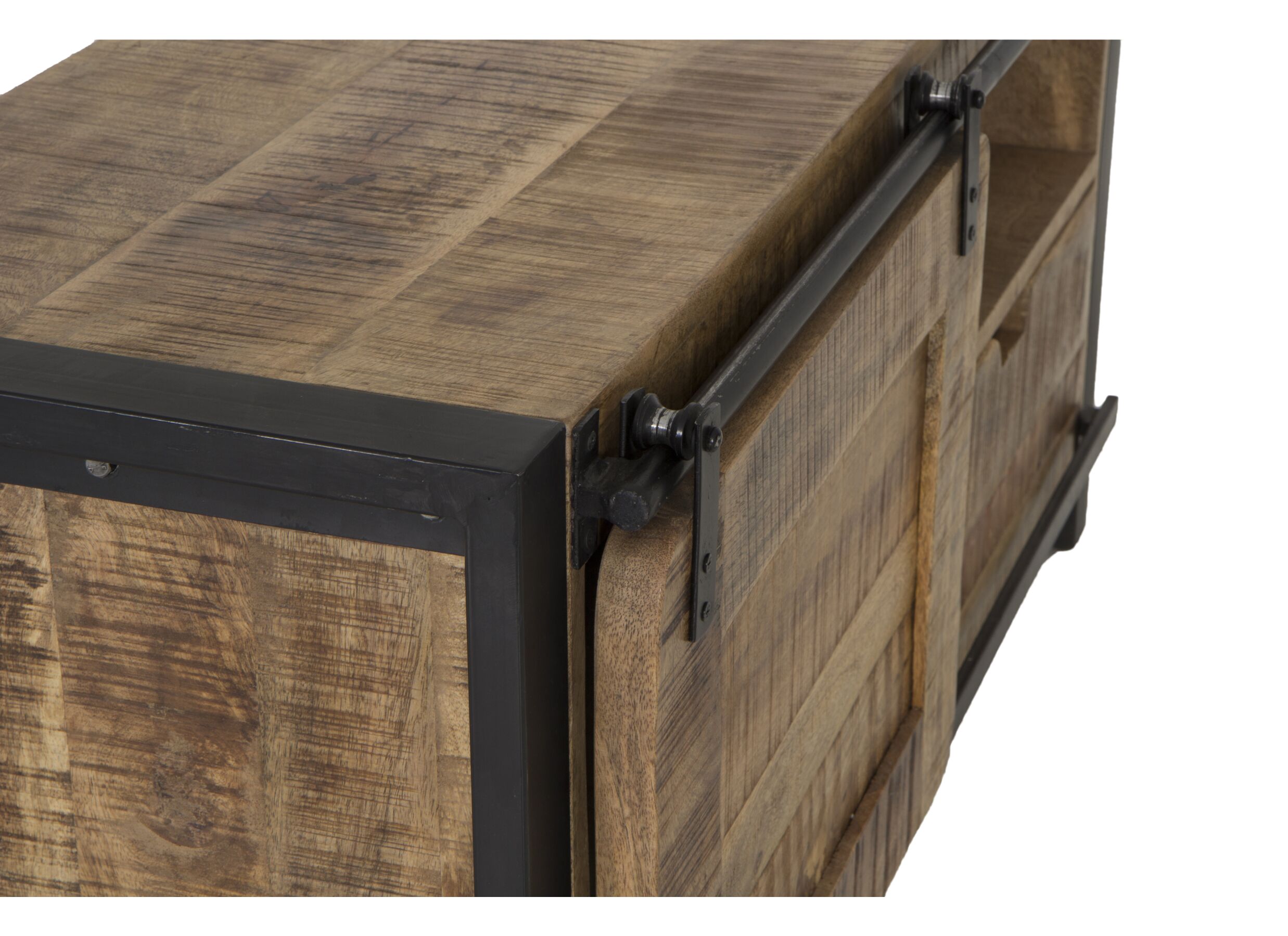 Meuble TV Woodstock 120x45cm - manguier massif & métal - naturel/noir