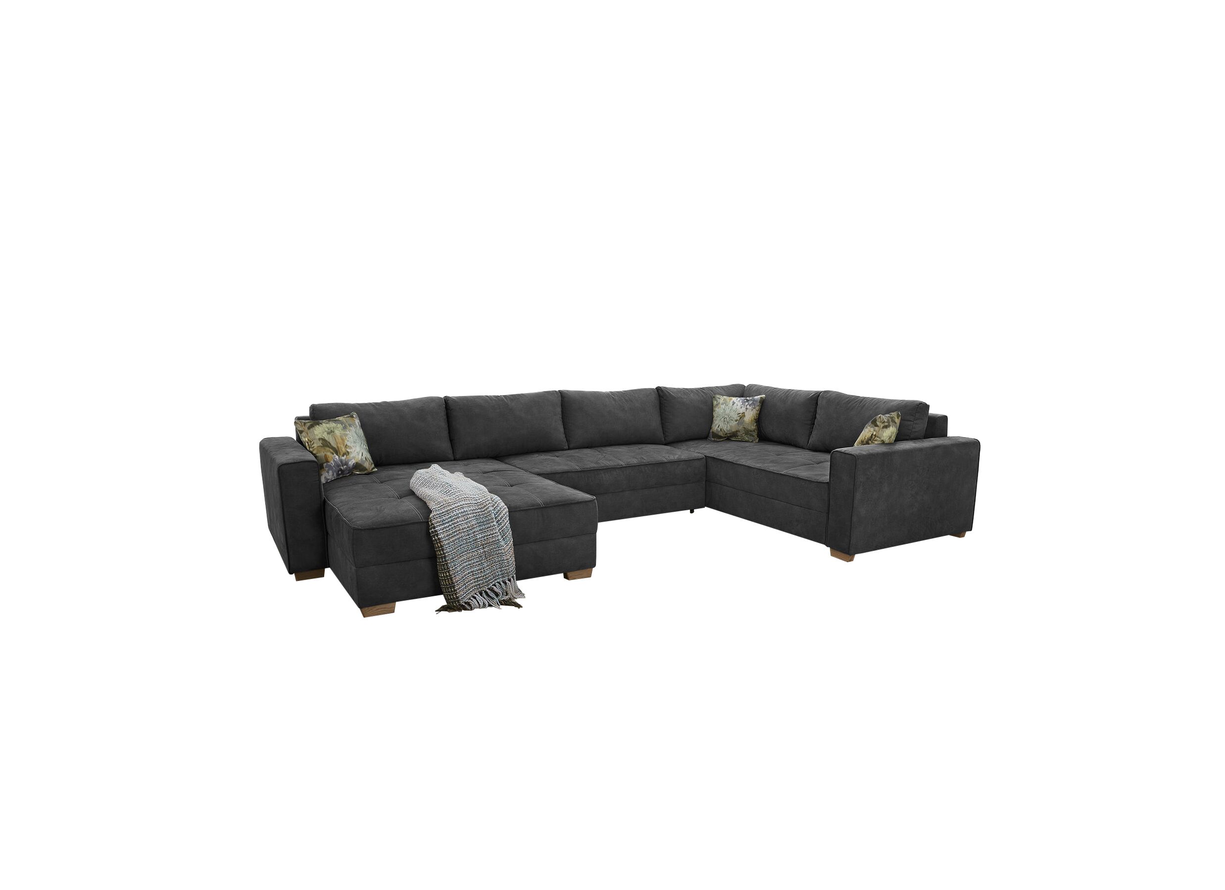 Canapé d'angle Brixen tissu gris foncé avec fonction lit - Canapé d'angle Brixen 379x227cm - tissu - gris foncé avec fonction lit