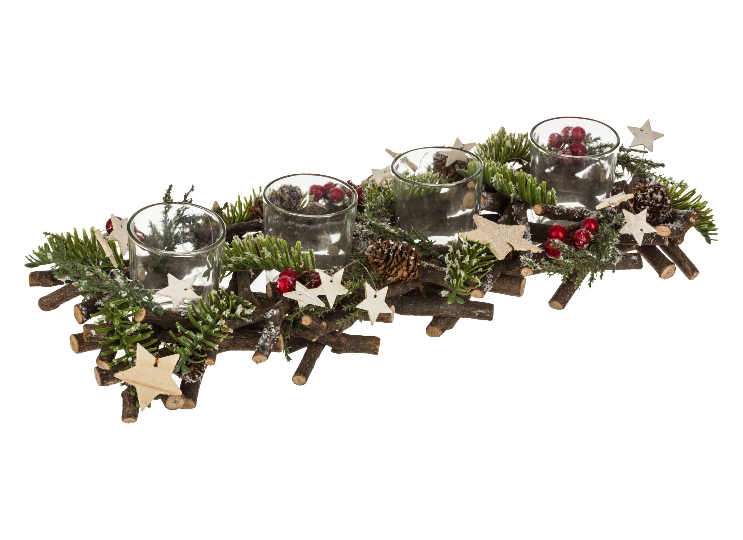 Hoofdfoto - Kerststronk met 4 kaarsen 39x14x8cm