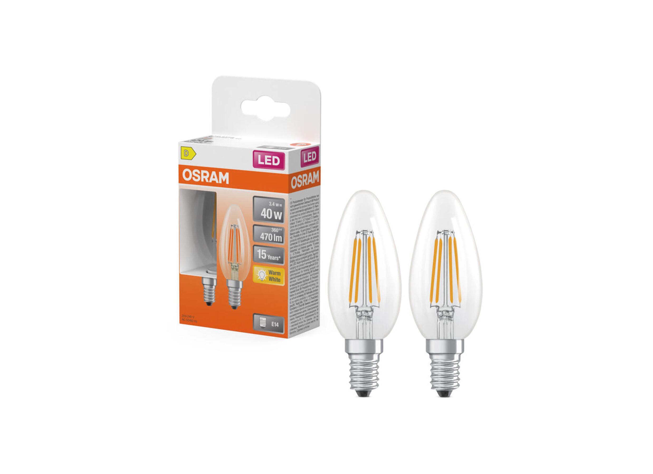 Indeling - Ledlamp Kaars 3,4W E14 2 stuks