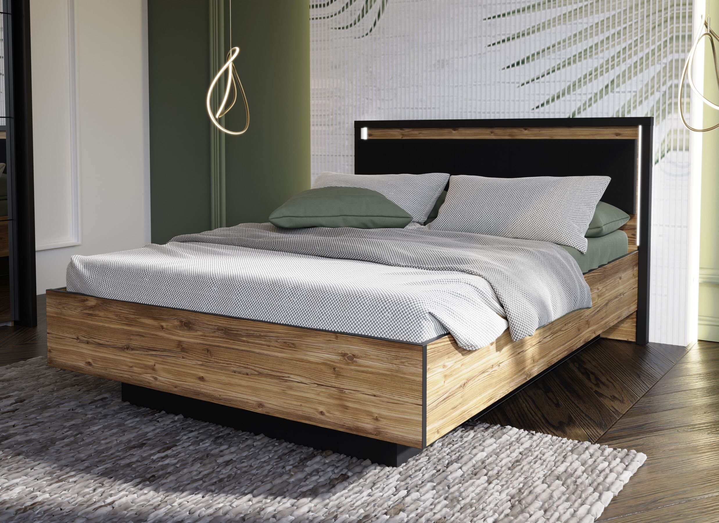 Sfeerfoto - Bed Hayato 140x200cm - decor - bruin & zwart met opbergruimte