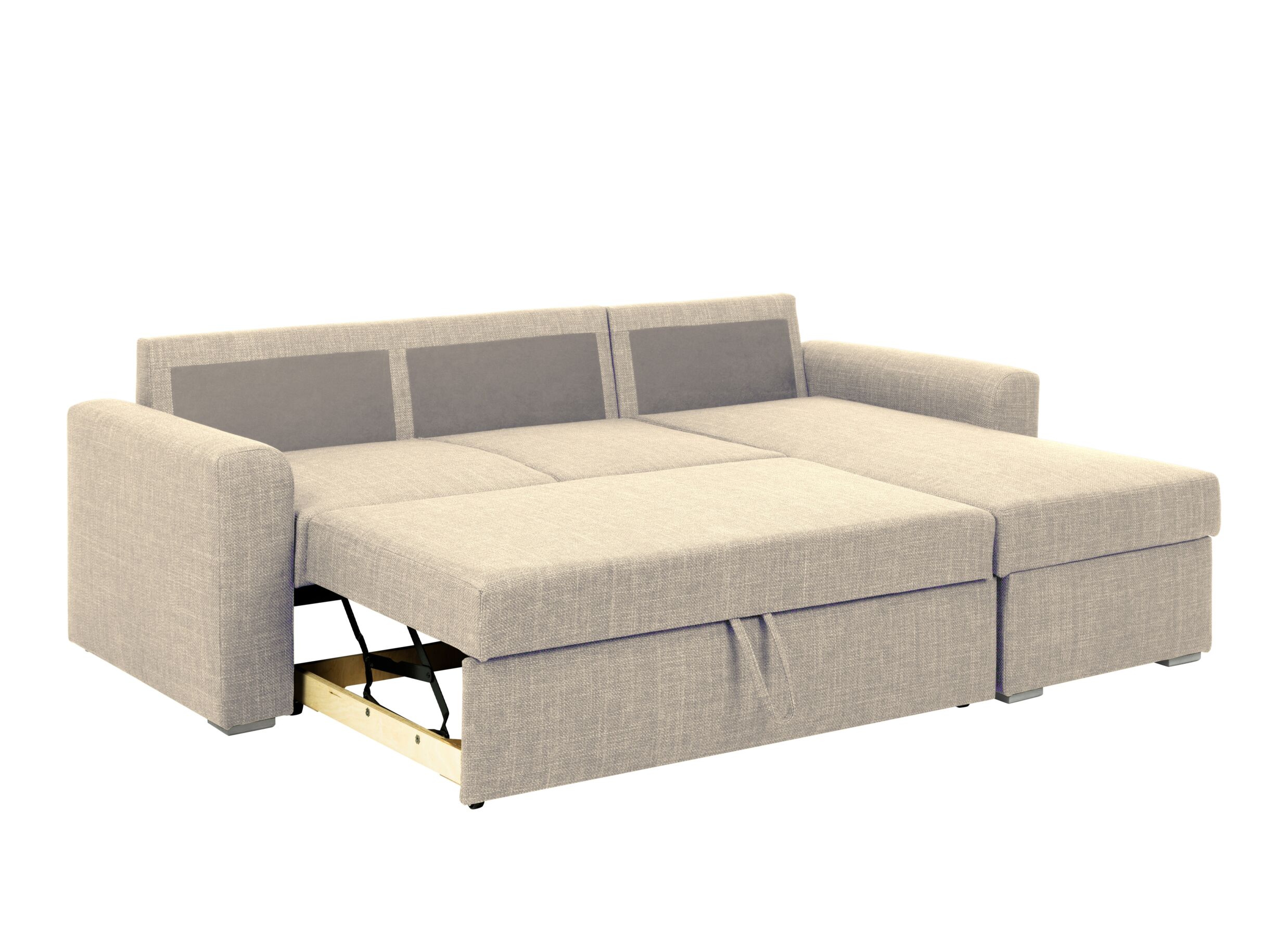 Indeling - Hoeksalon 226x165cm - stof - beige met bedfunctie en opbergruimte