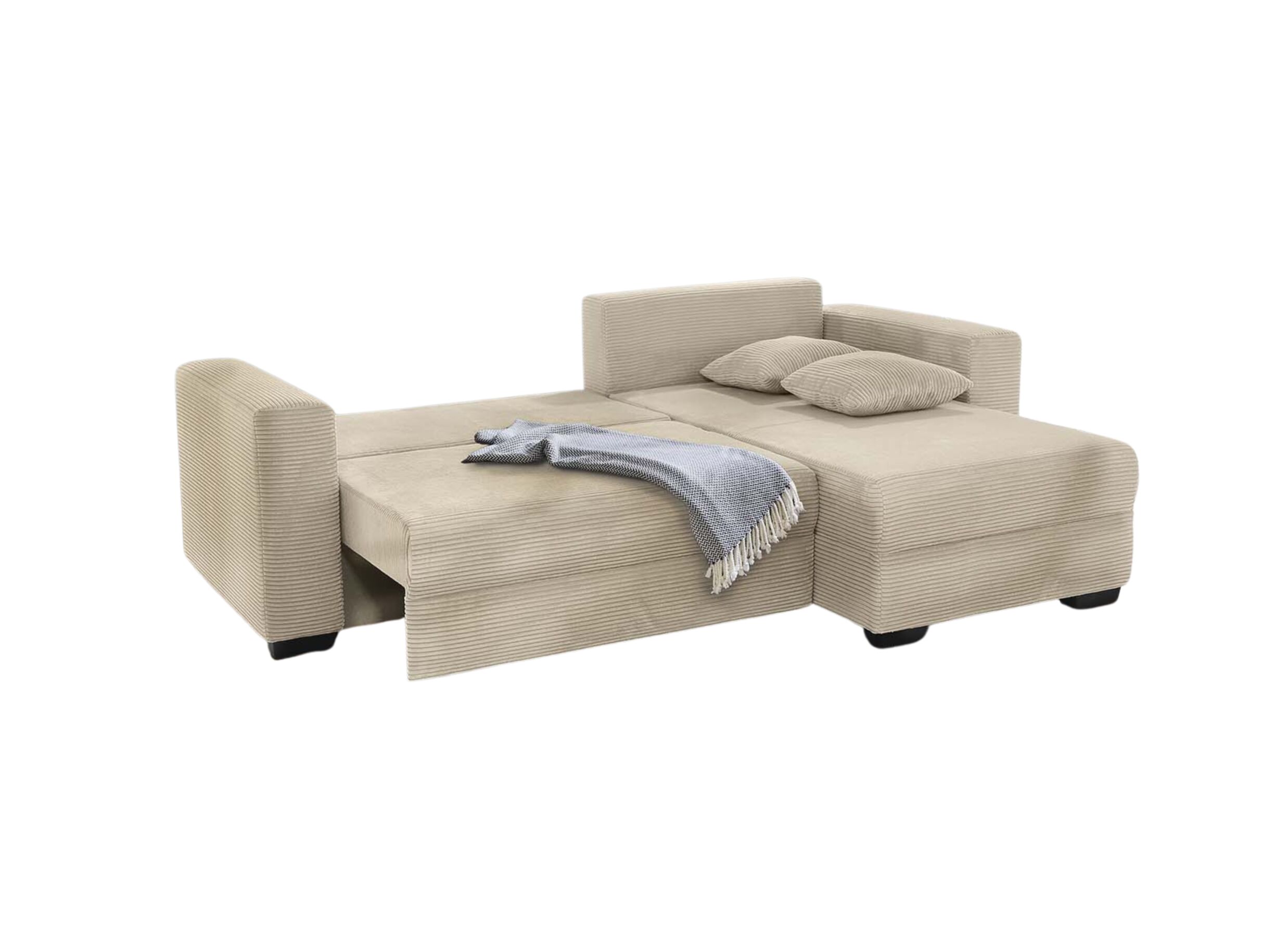 Aperçu - Canapé d'angle Elmau 235x169cm - tissu - gris clair avec fonction lit et rangement