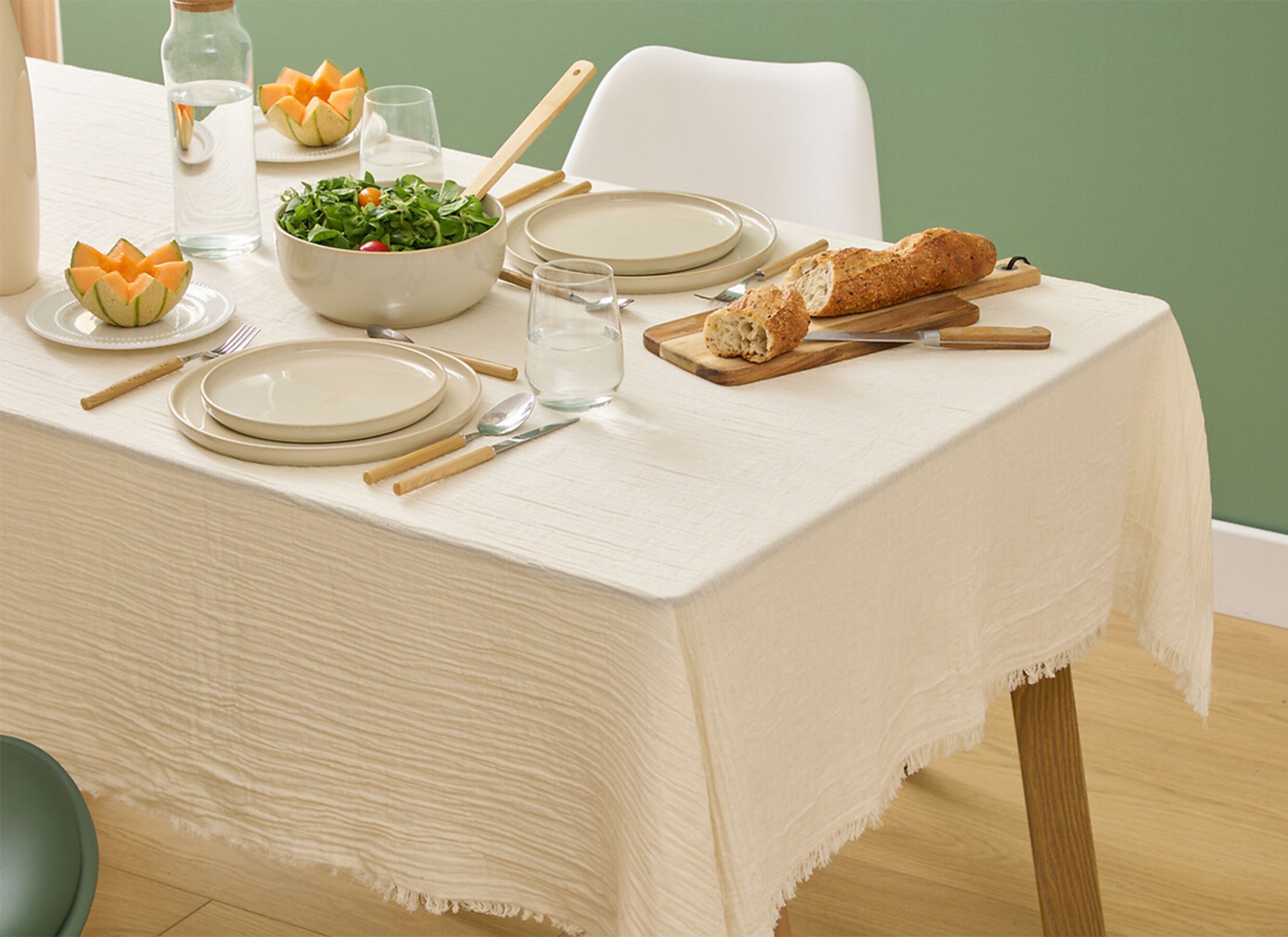 Foto ambiance - Nappe Vela 150x250cm - tetra coton - blanc chaud