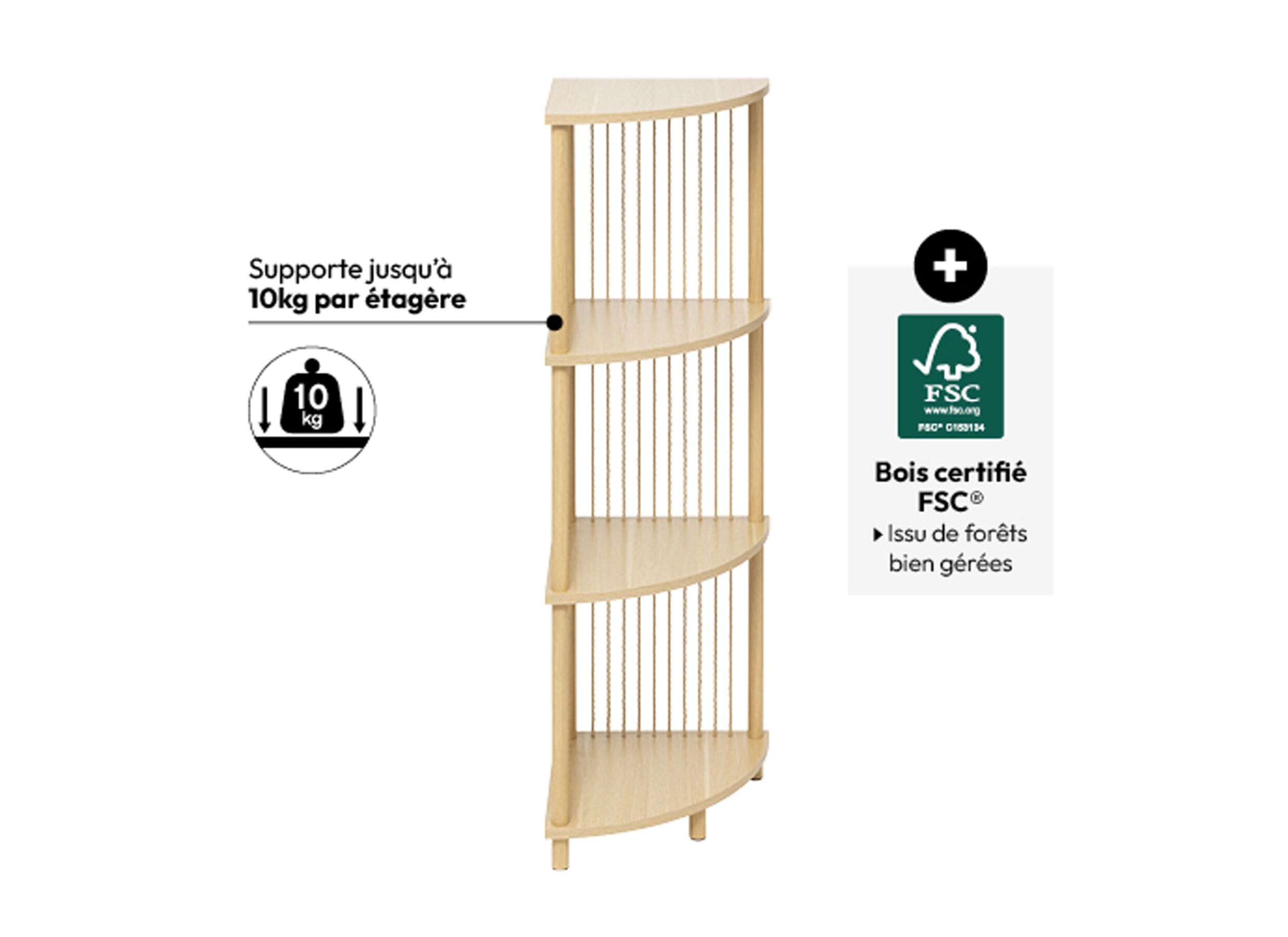 Overzichtsfoto - Opbergrek Kord 34x34x110cm - staal & MDF - naturel