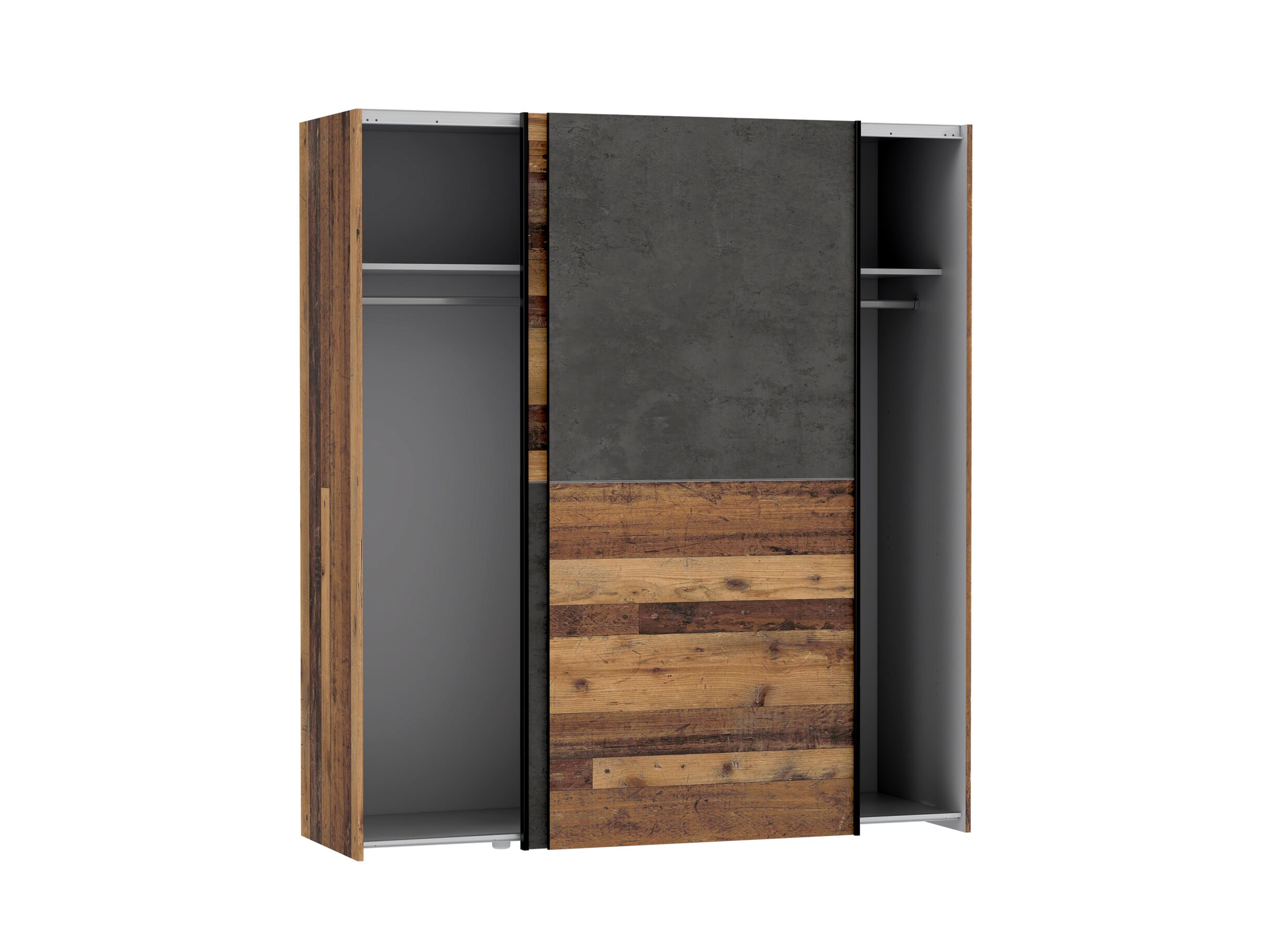 Armoire à portes coulissantes Dederik 170cm - décor - oldwood vintage/gris foncé