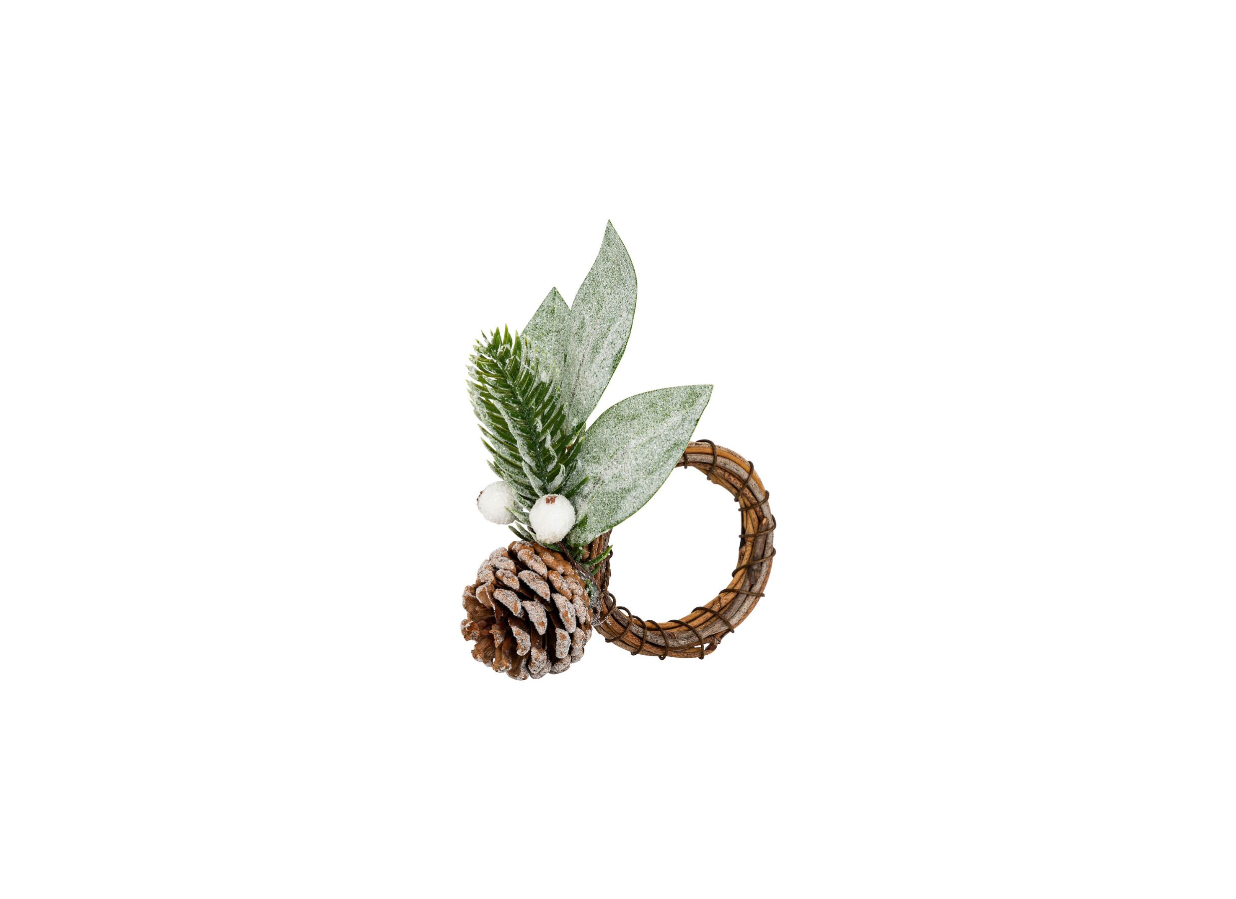 Aperçu - Rond de serviette Neige Ø10cm vert/brun lot de 2