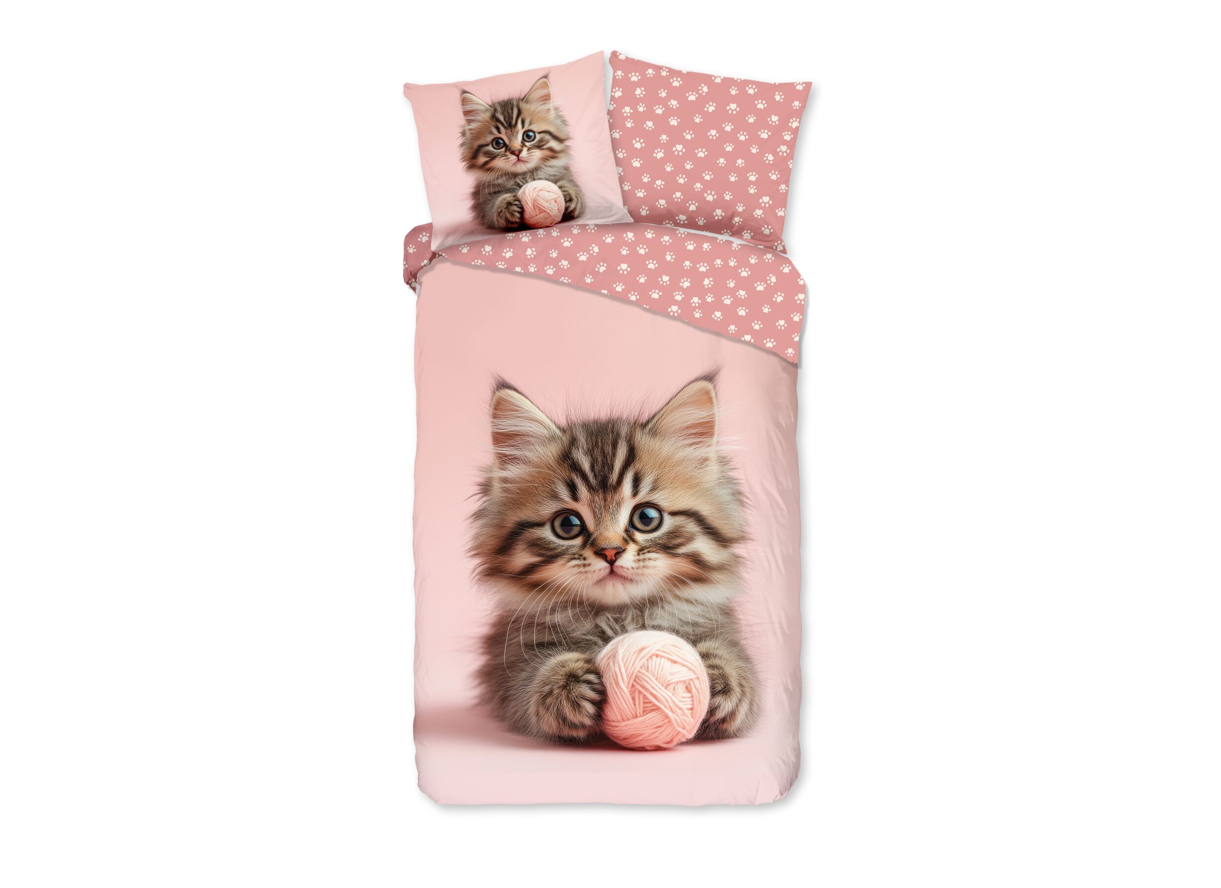 Dekbedovertrek Kat 140x220cm - katoen - roze - Housse de couette Chat 140x220cm - coton - rose