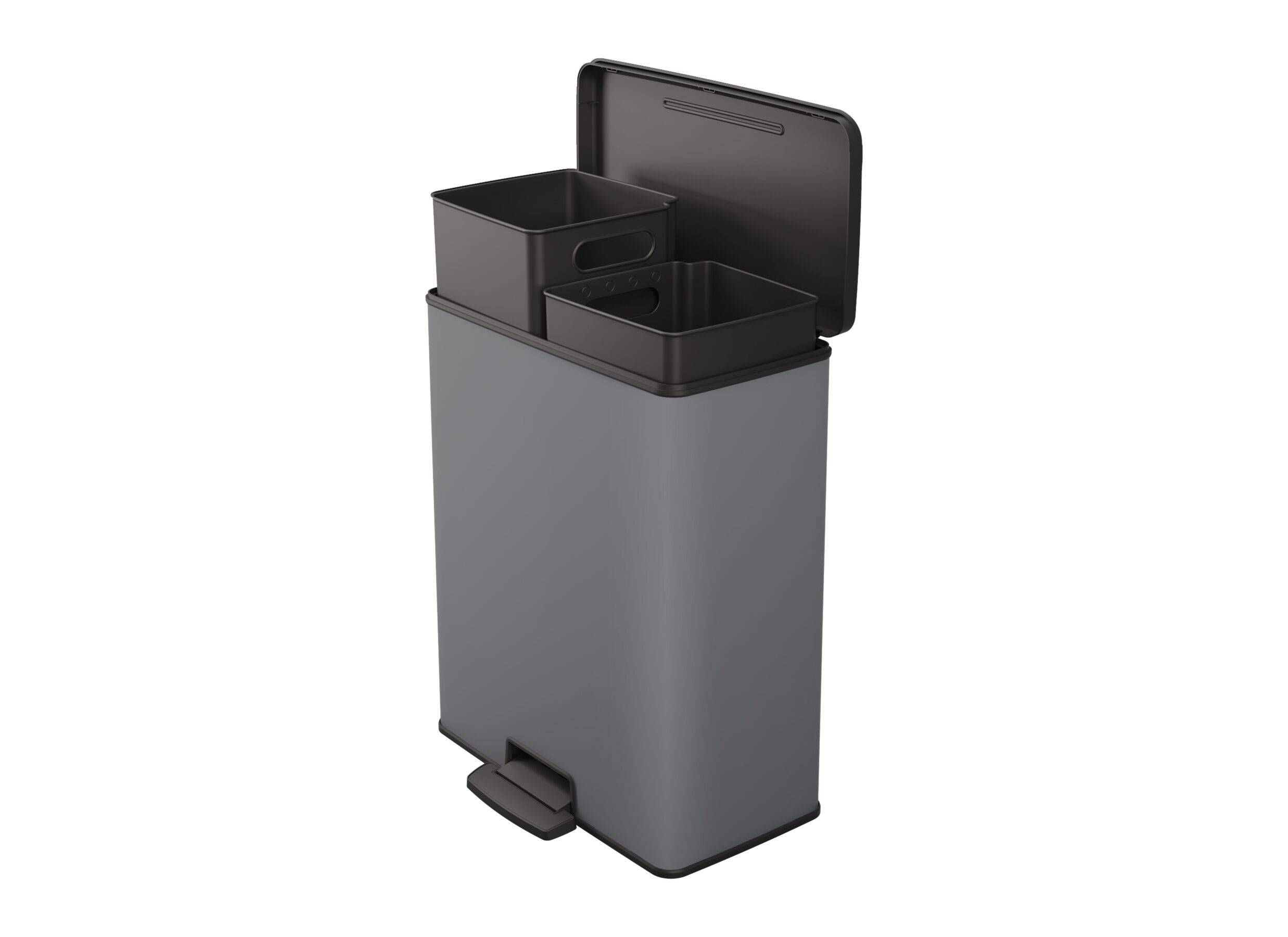 Poubelle à pédale avec compartiment de rangement Compatta 23+23L gris - Poubelle à pédale avec compartiment de rangement Compatta 23+23L gris