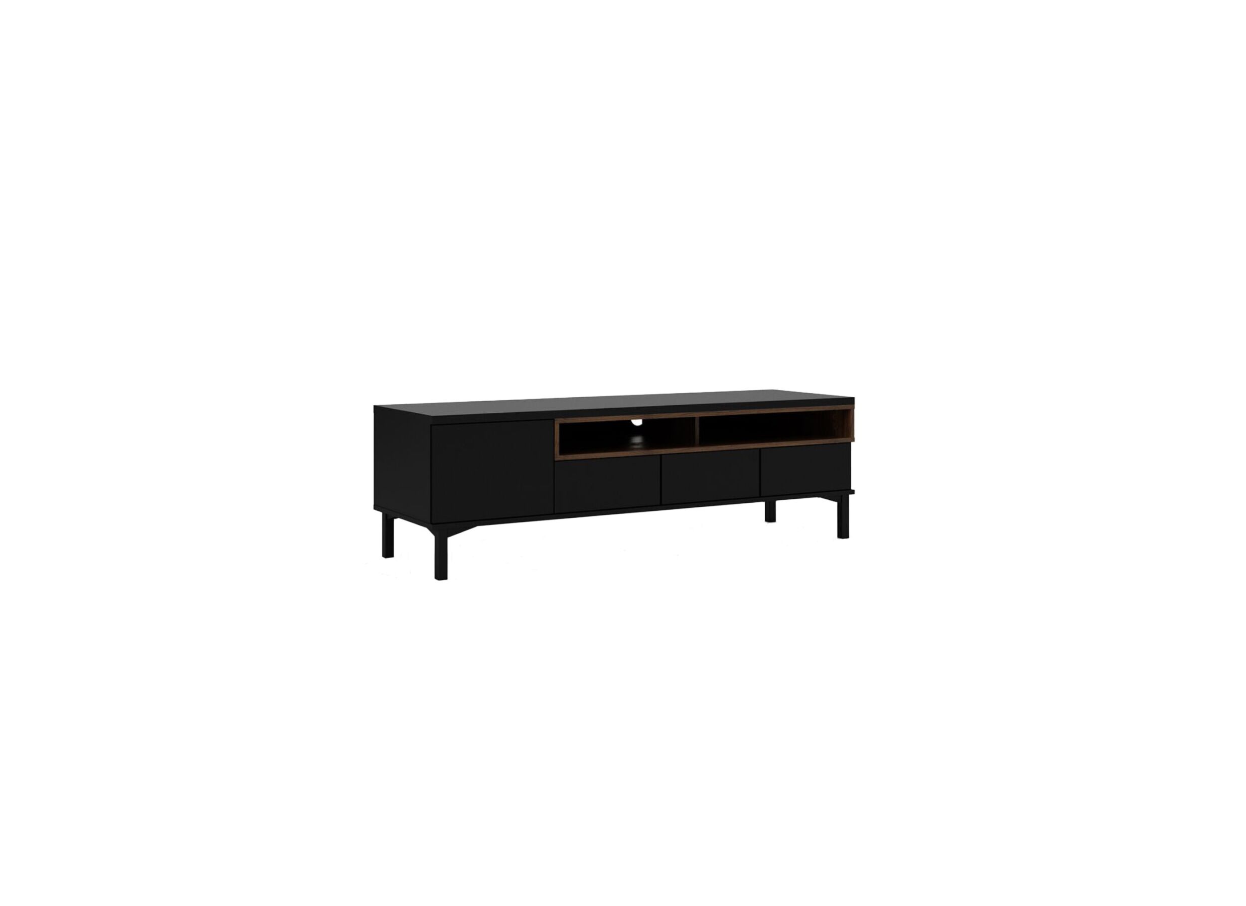 Tv-meubel Roomers 156cm - spaanplaat - zwart & walnoot
