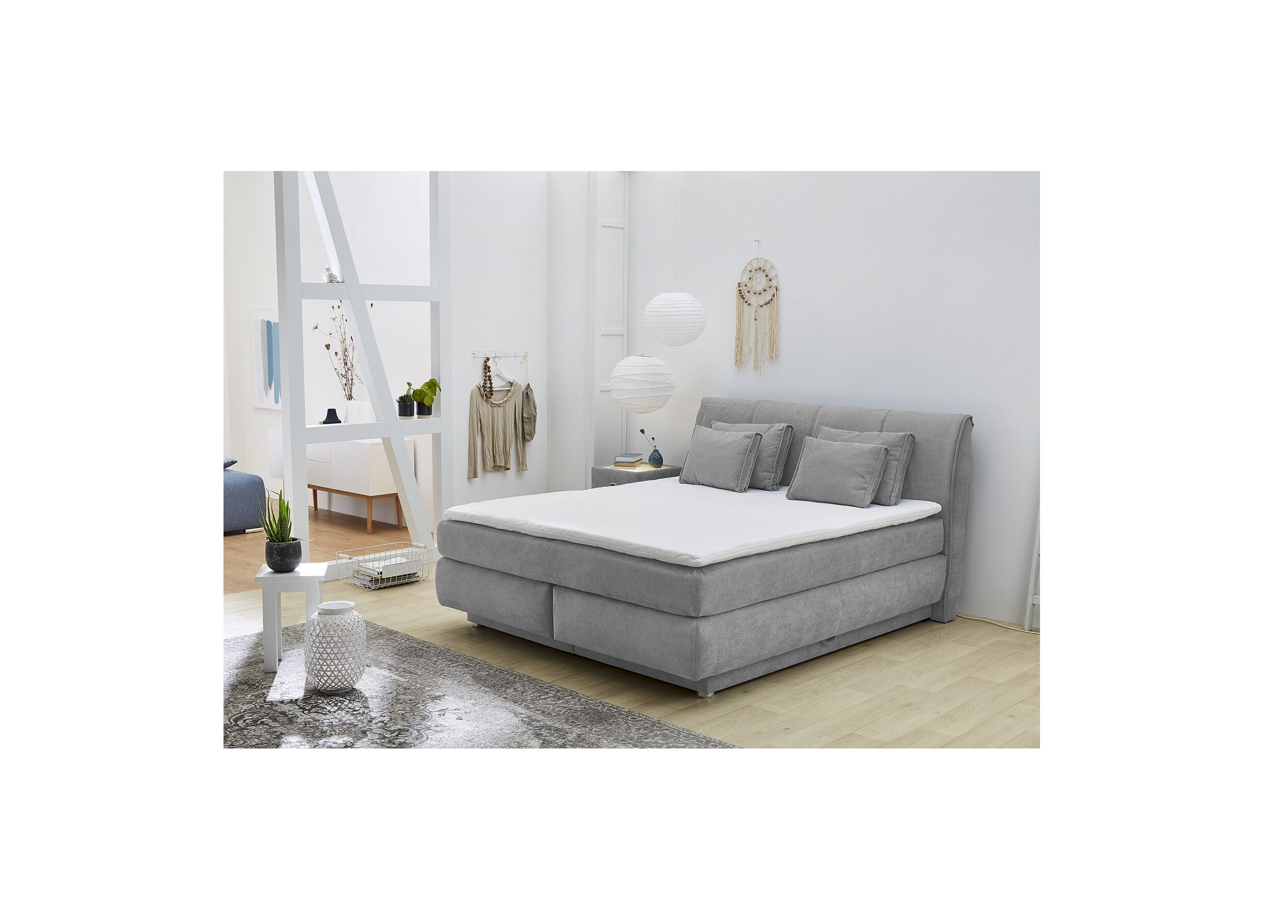 Foto ambiance - Boxspring Carla Max 160x200cm avec rangement tissu gris